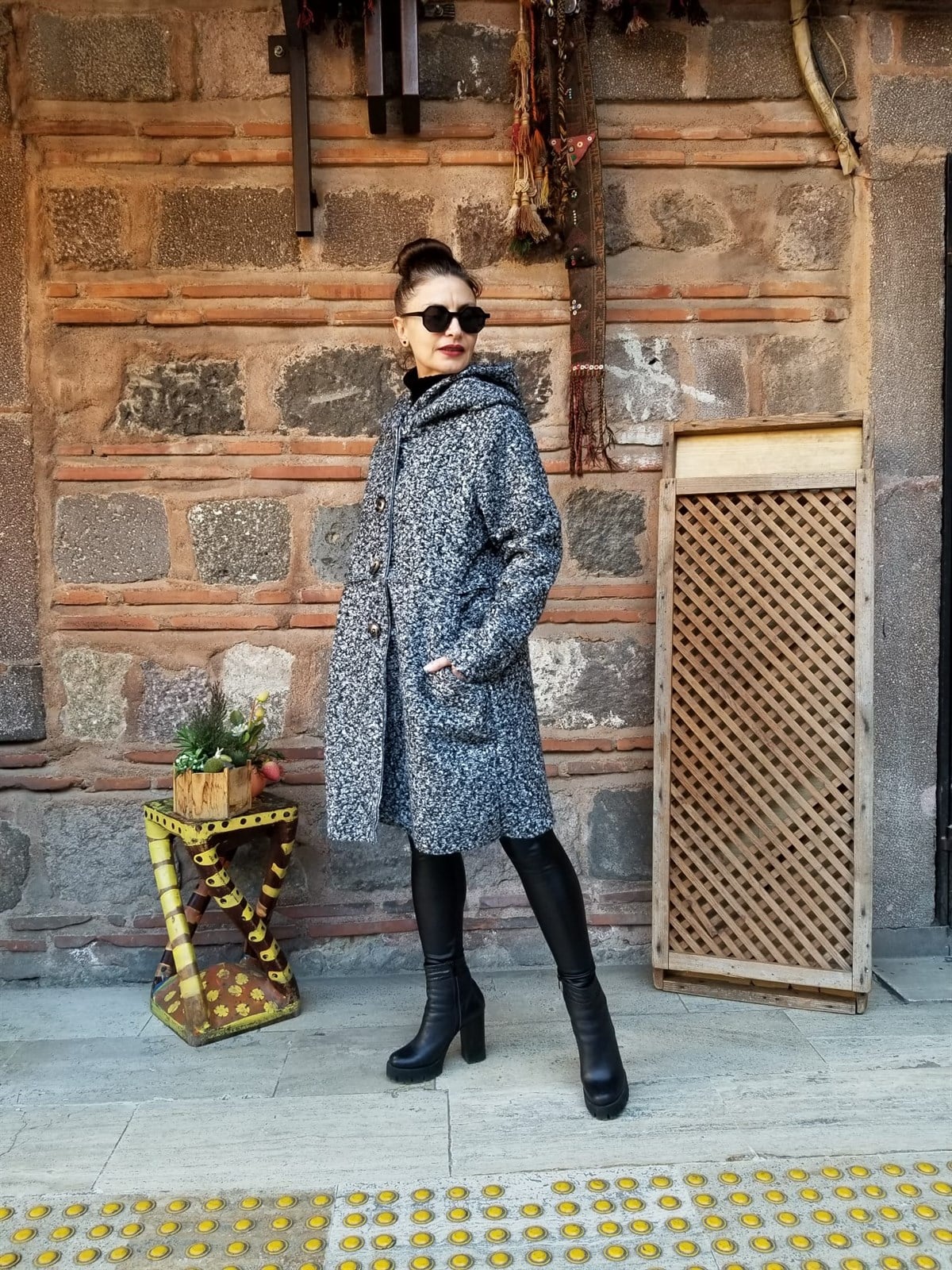 İtalyan Gri Yün Buklet Kaban