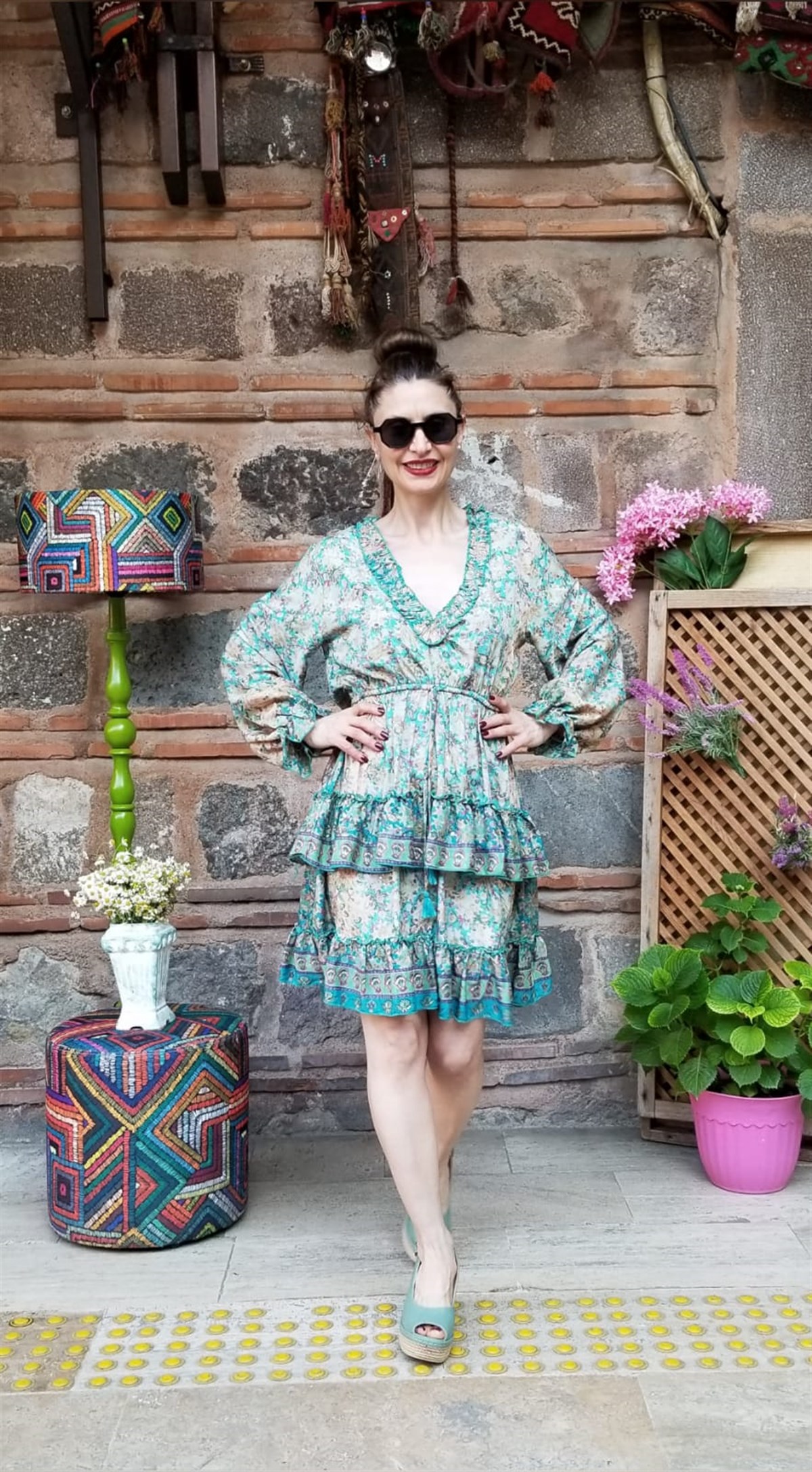 İtalyan İpek Kumaş Mini Beli Lastikli Fır Fır Detaylı Elbise