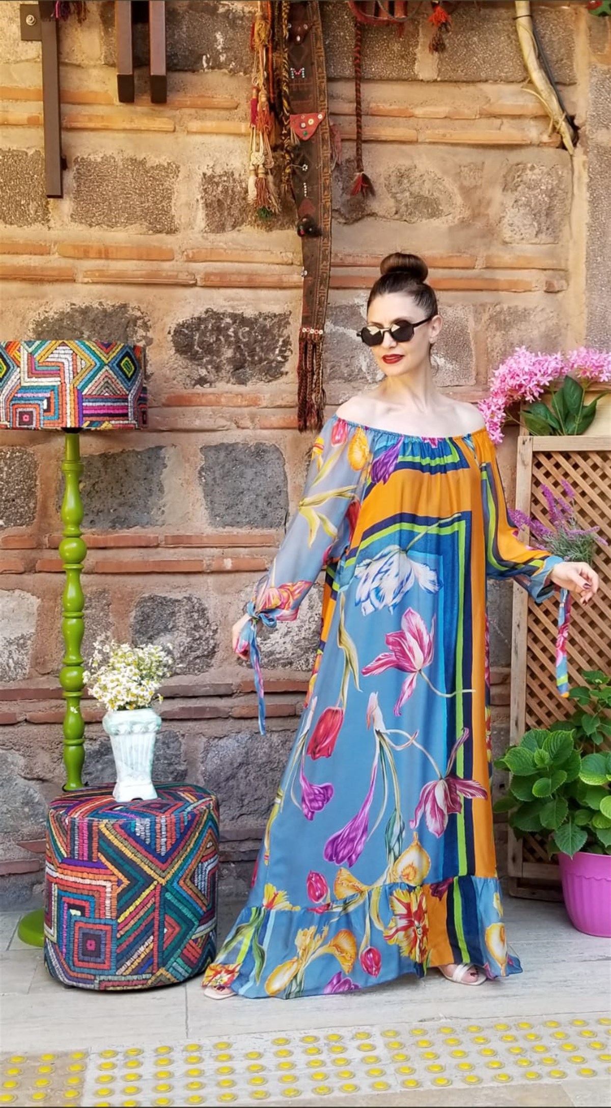 İtalyan İpek Mavi Elbise İçi Astarlı Yakası Lastikli