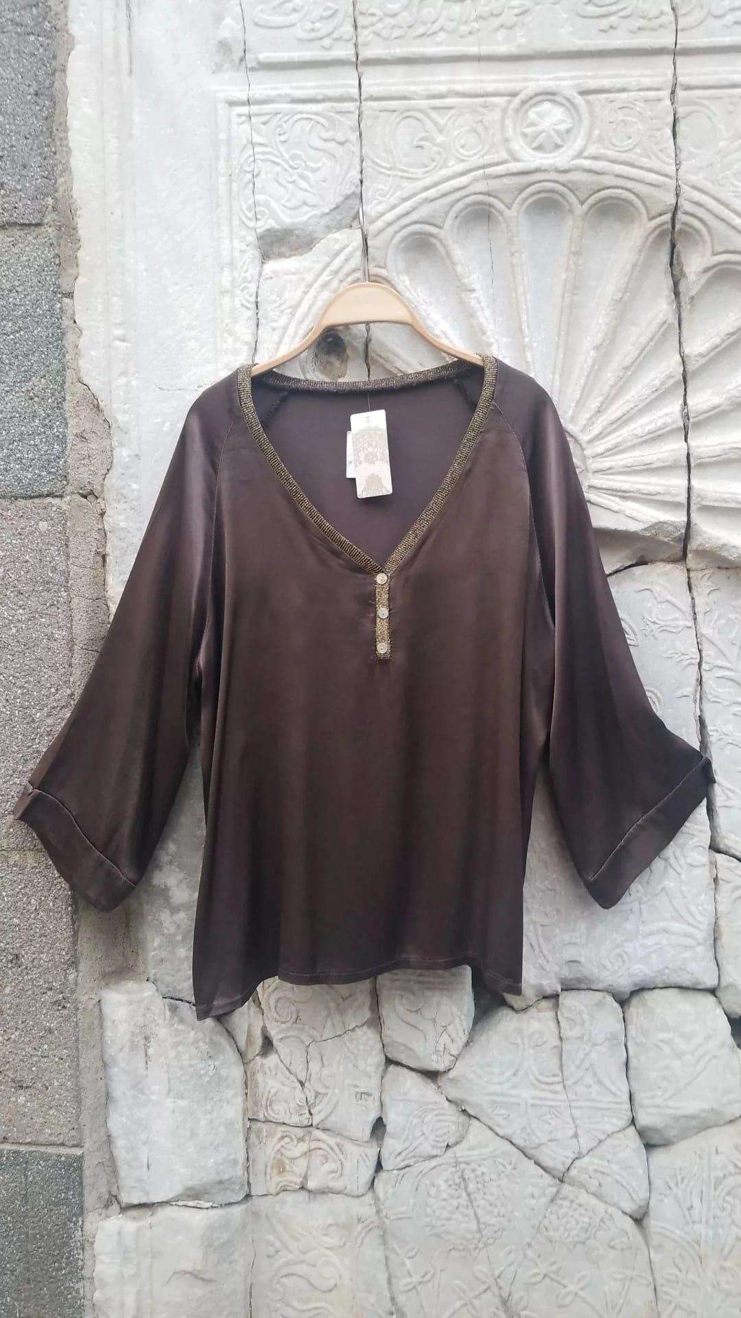 İtalyan Pamuklu İpek Saten Bluz