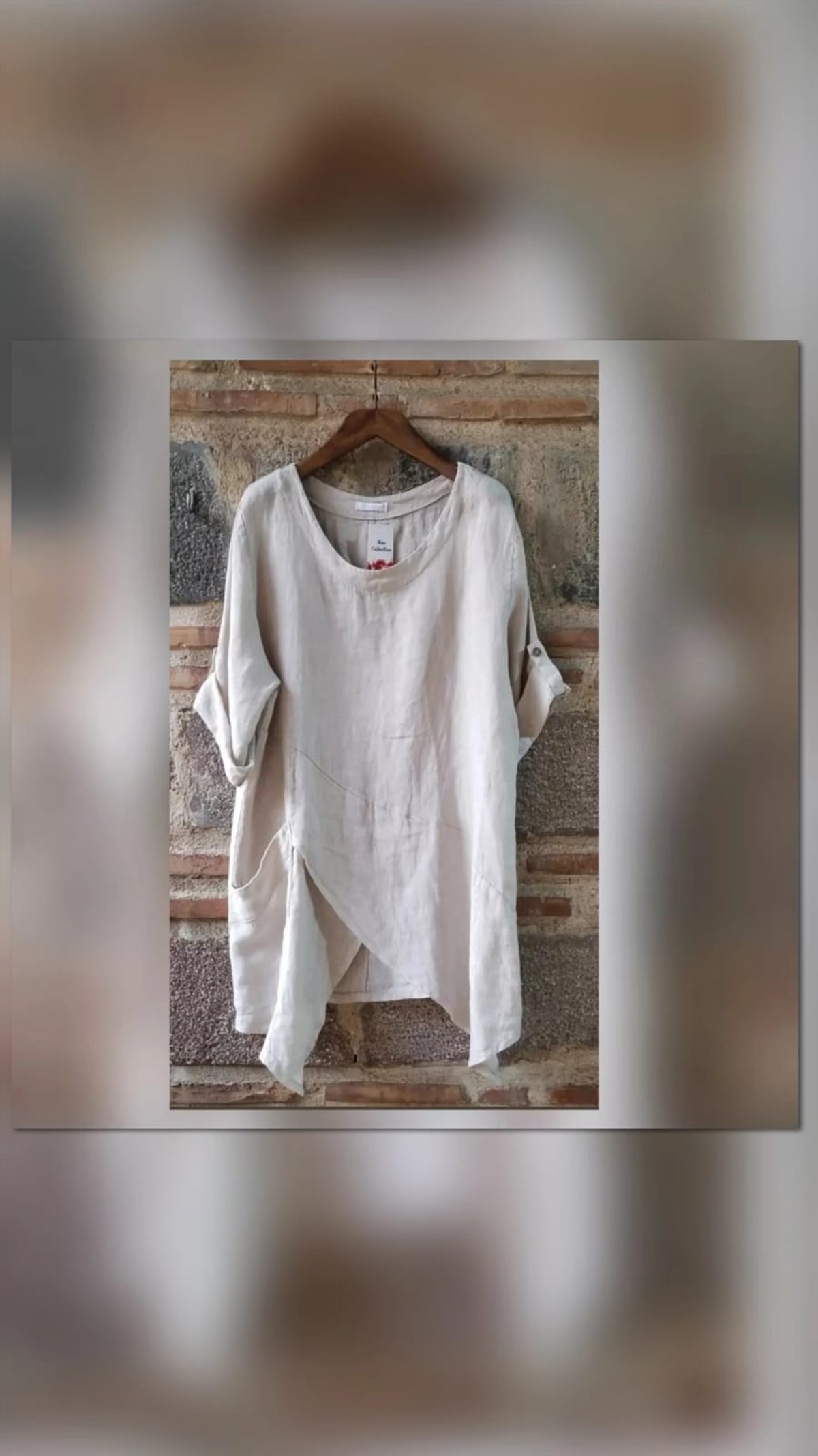 İtalyan Taş Rengi Keten Bluz