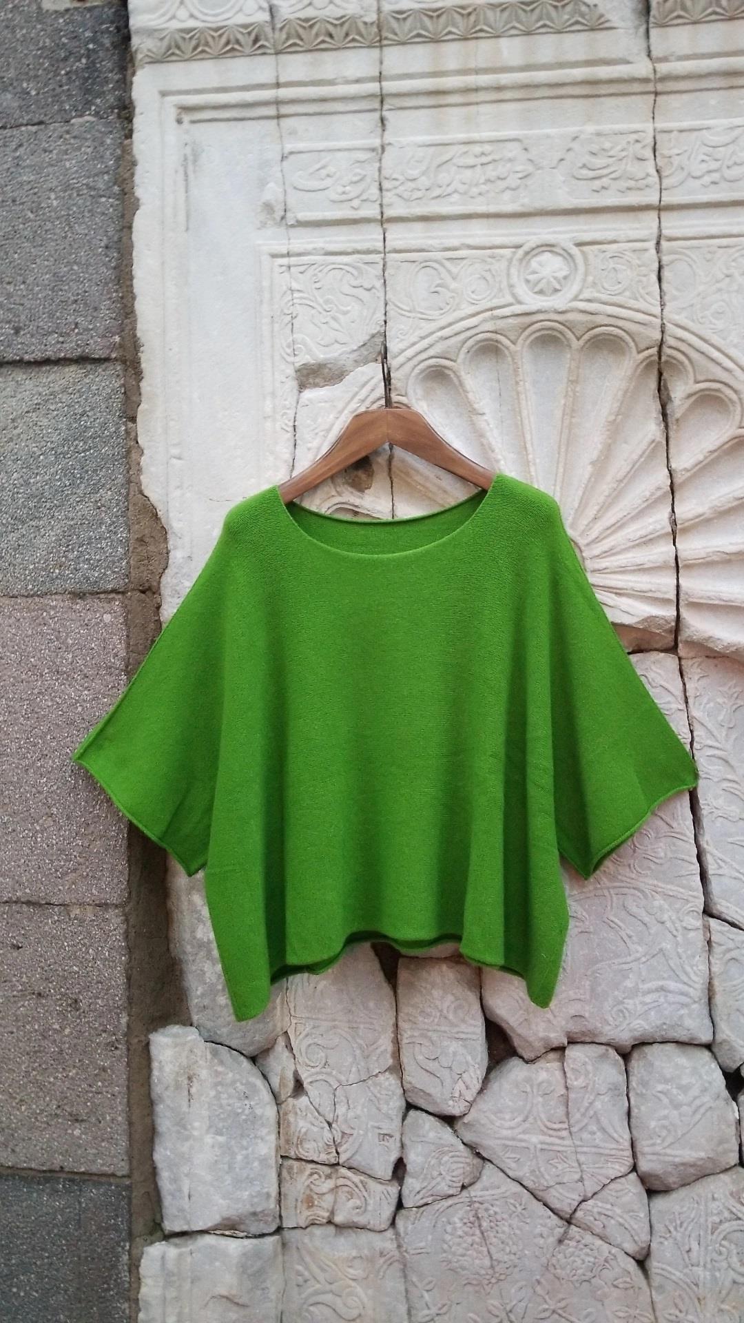 İtalyan  Triko Örme Yeşil Kazak