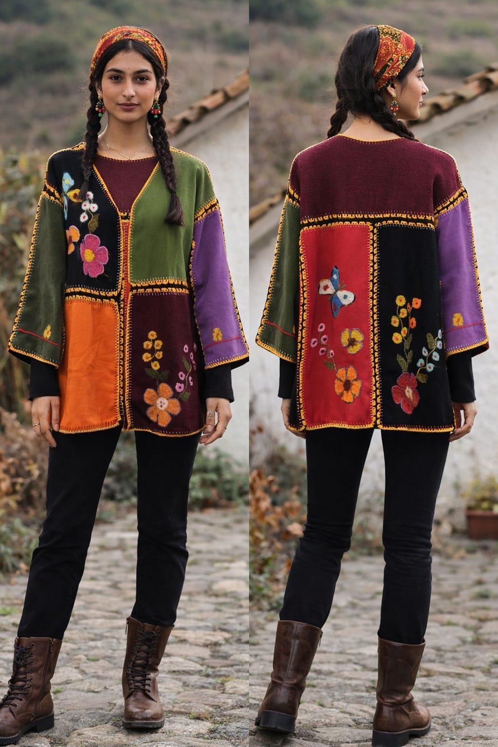 Kaşe kumaş keçe detay tasarım hırka renkli
