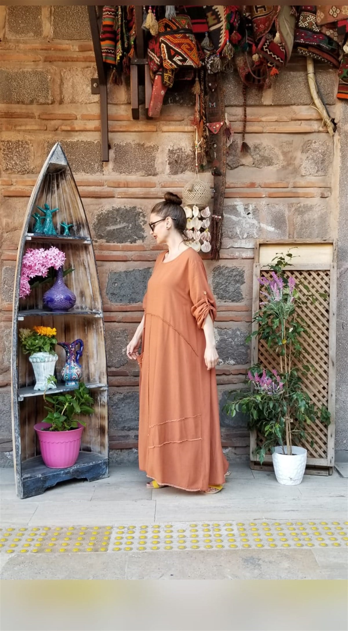 Keten Elbise Kiremit Rengi