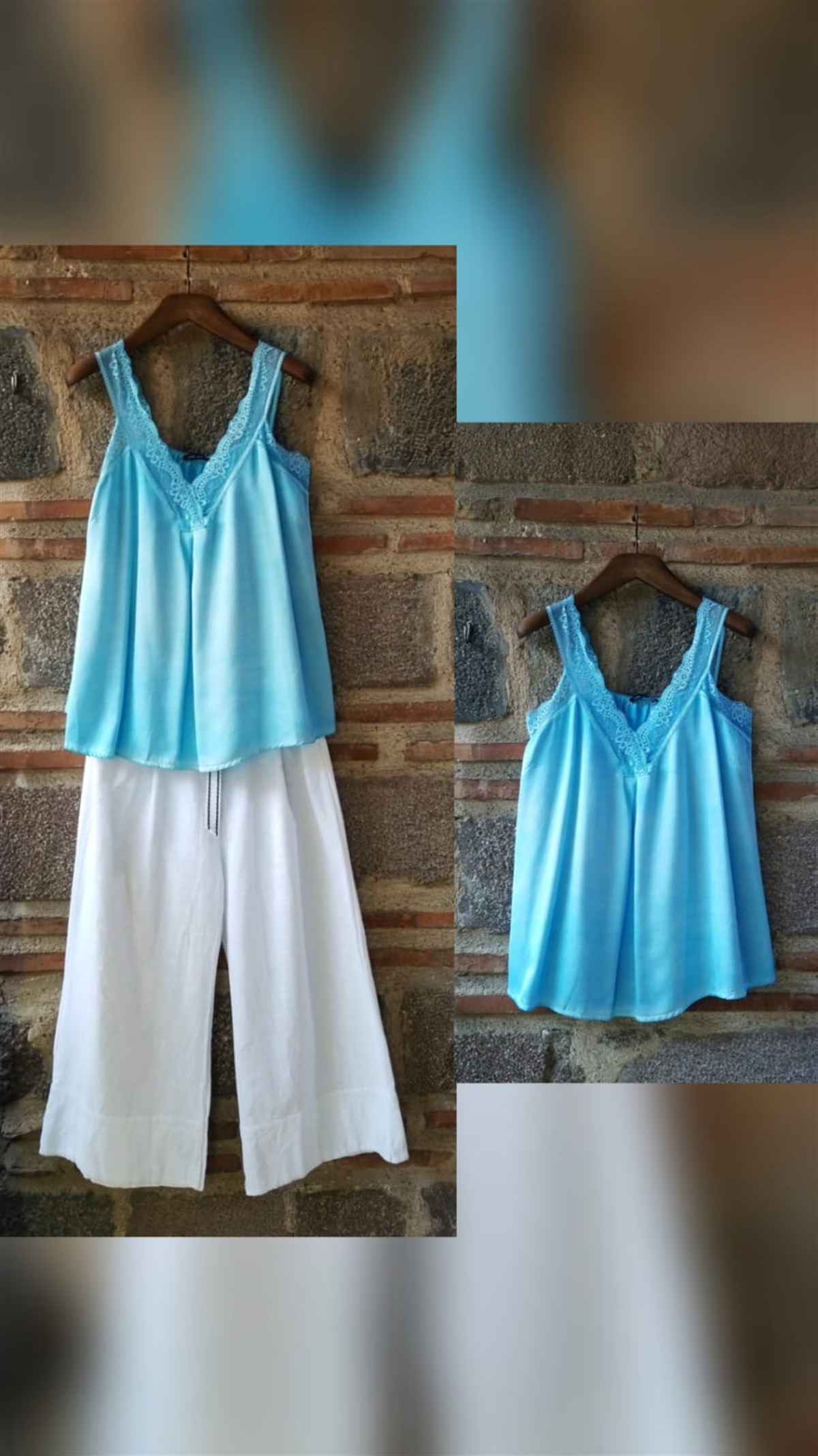 Mavi Dantel Detaylı Bluz