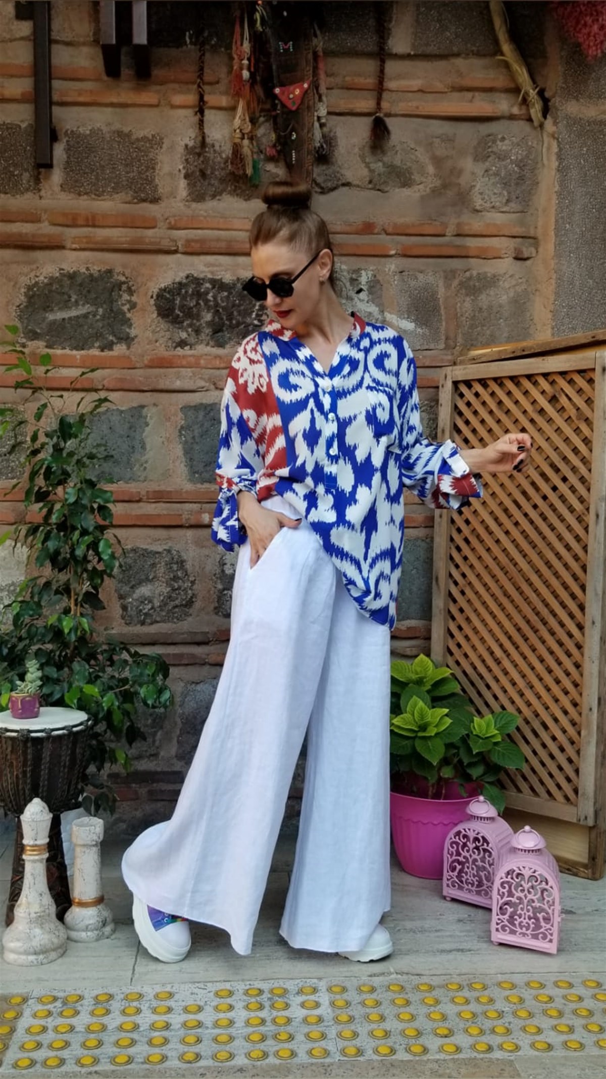 Mavi Hakim Yaka Bluz