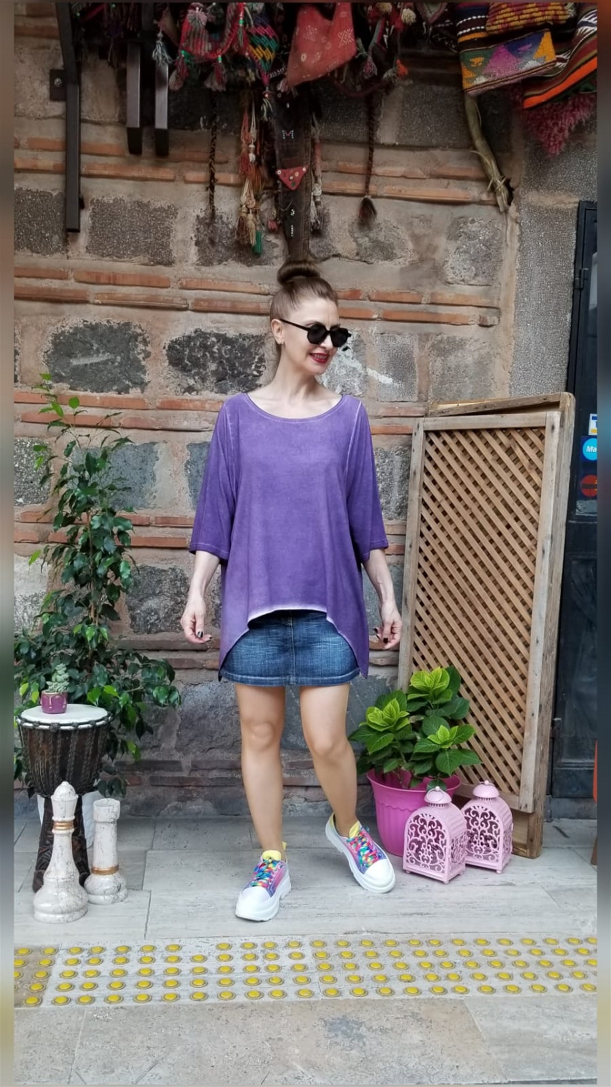 MorTaşlanmış Penye Kumaş Asimetrik Bluz