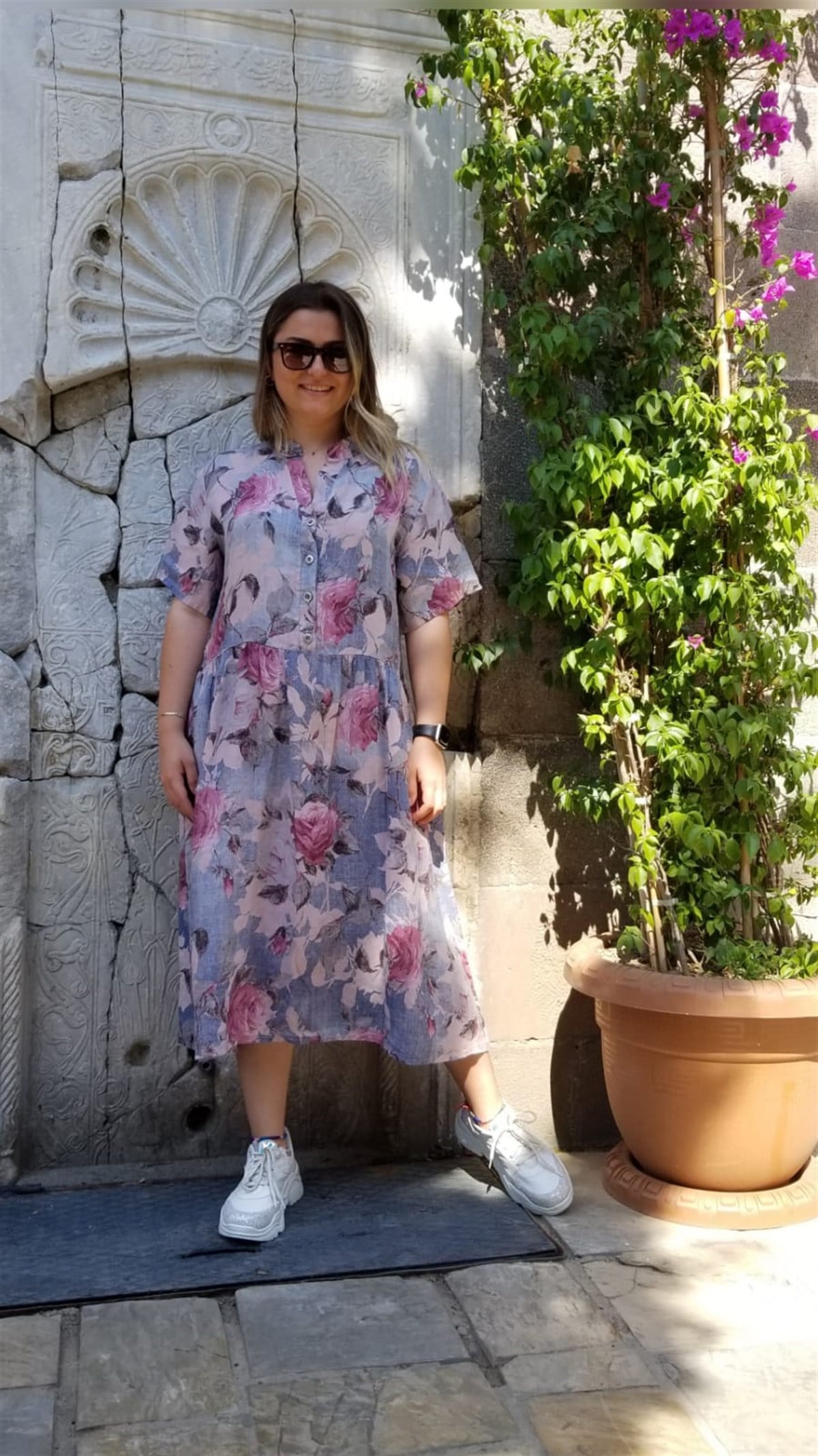 Pastel renk İtalyan Keten Kumaş Elbise