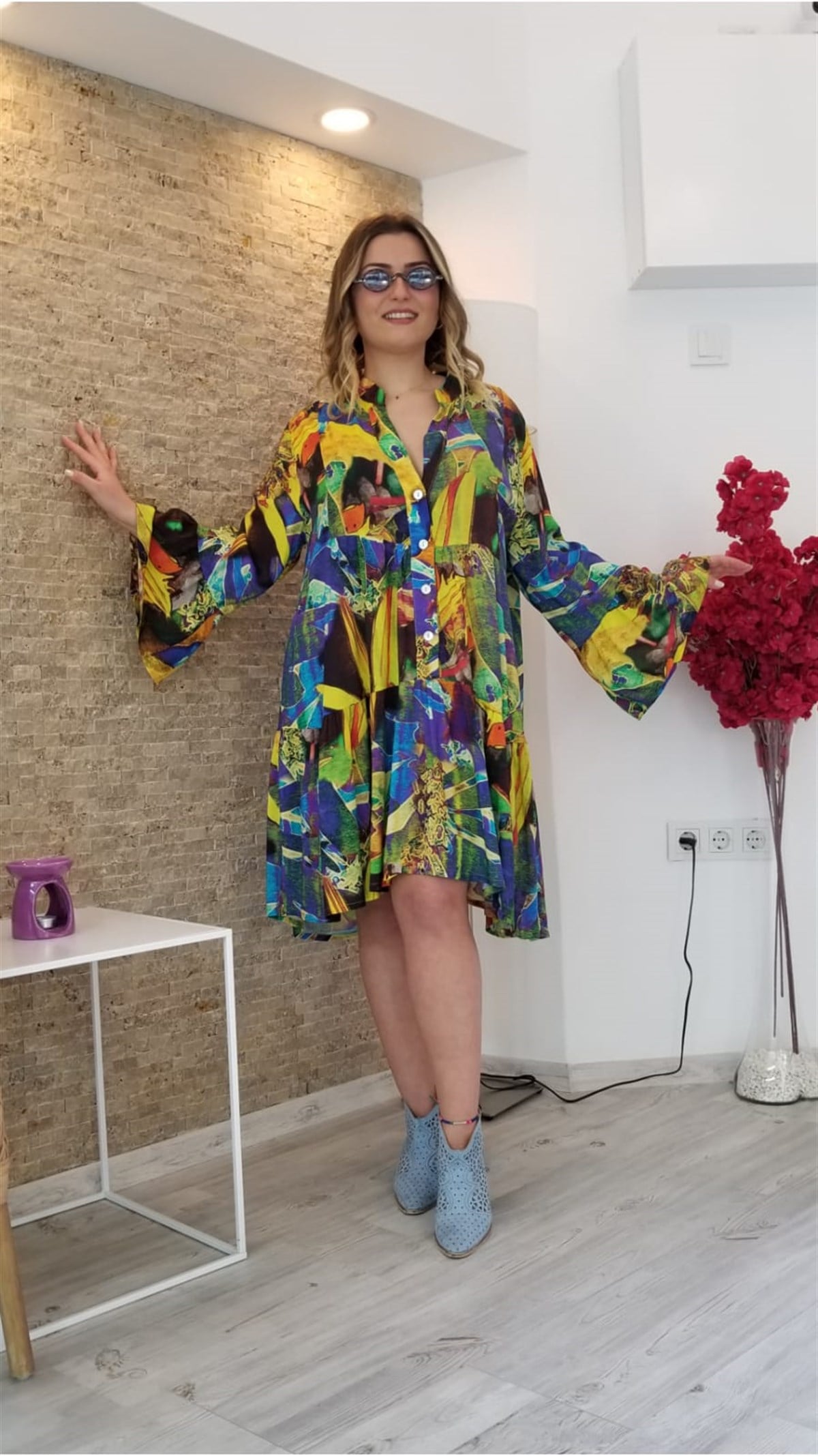 Patchwork Desenli Salaş Elbise