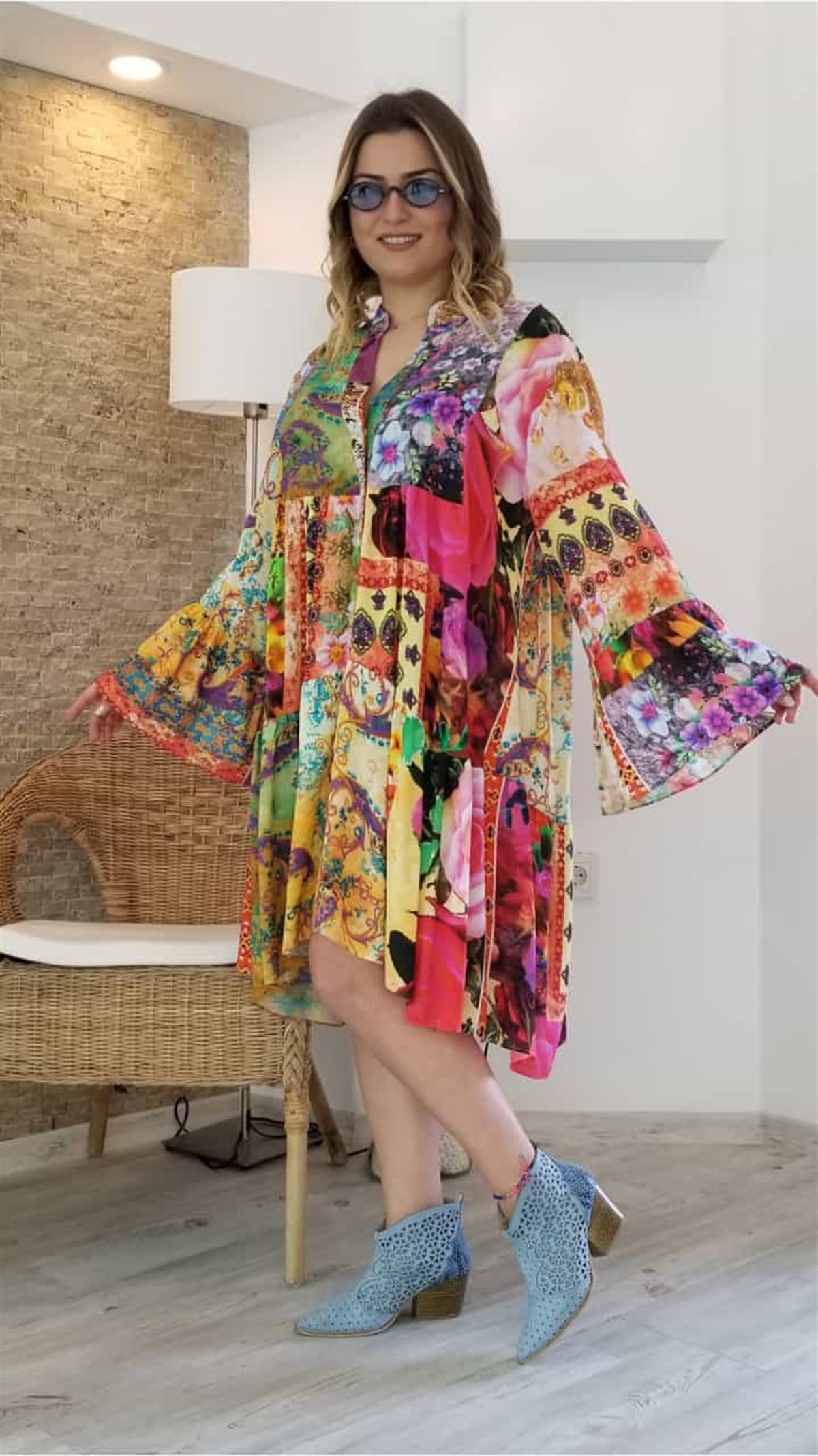 Patchwork Desenli Salaş Elbise