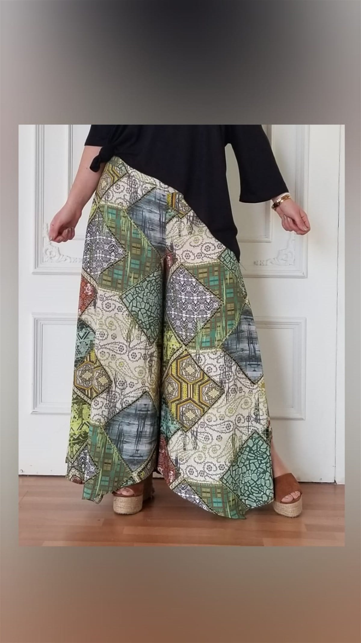 Patchwork Yanı Yırtmaçlı Pantolon