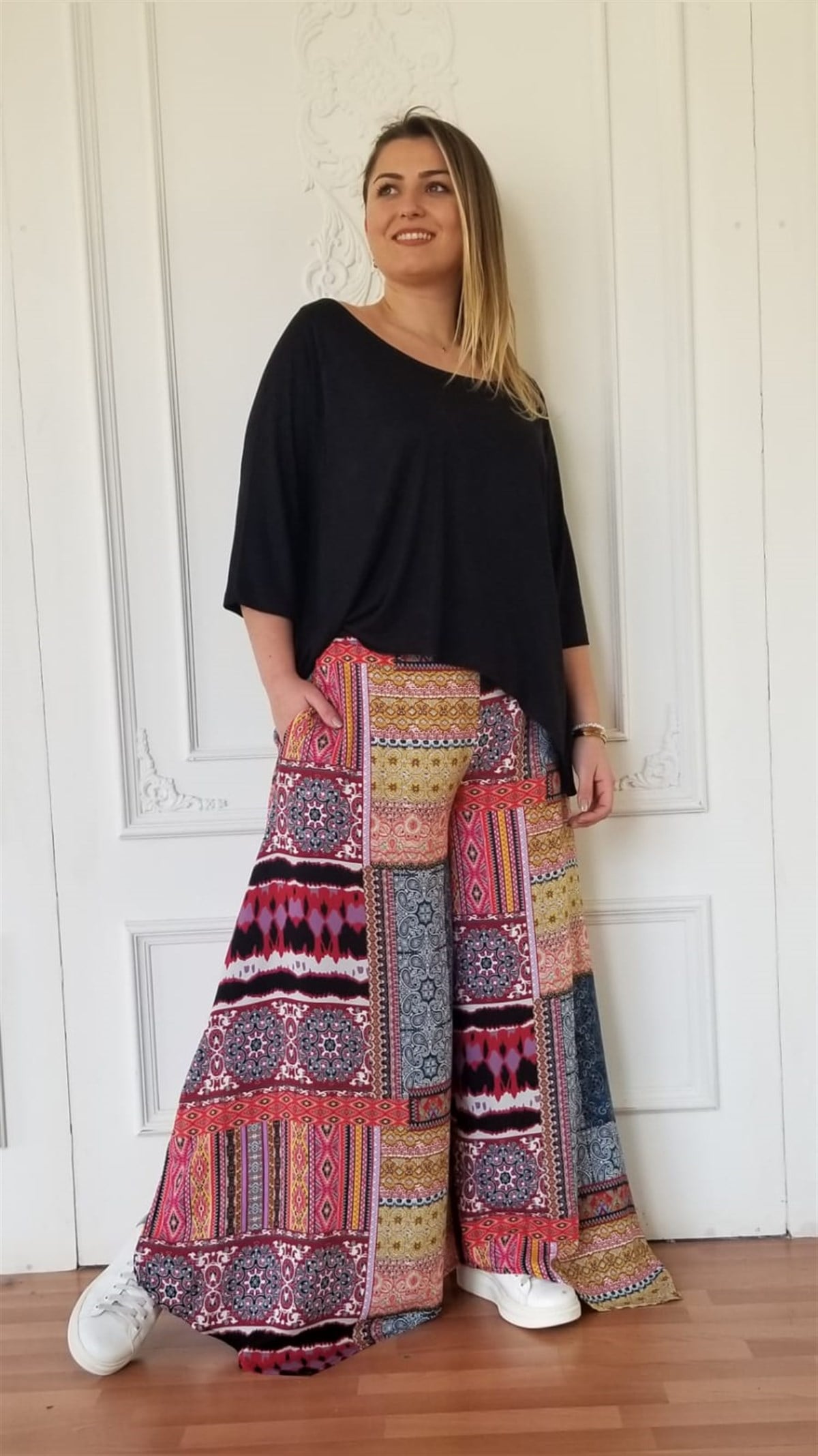 Patchwork Yanı Yırtmaçlı Pantolon