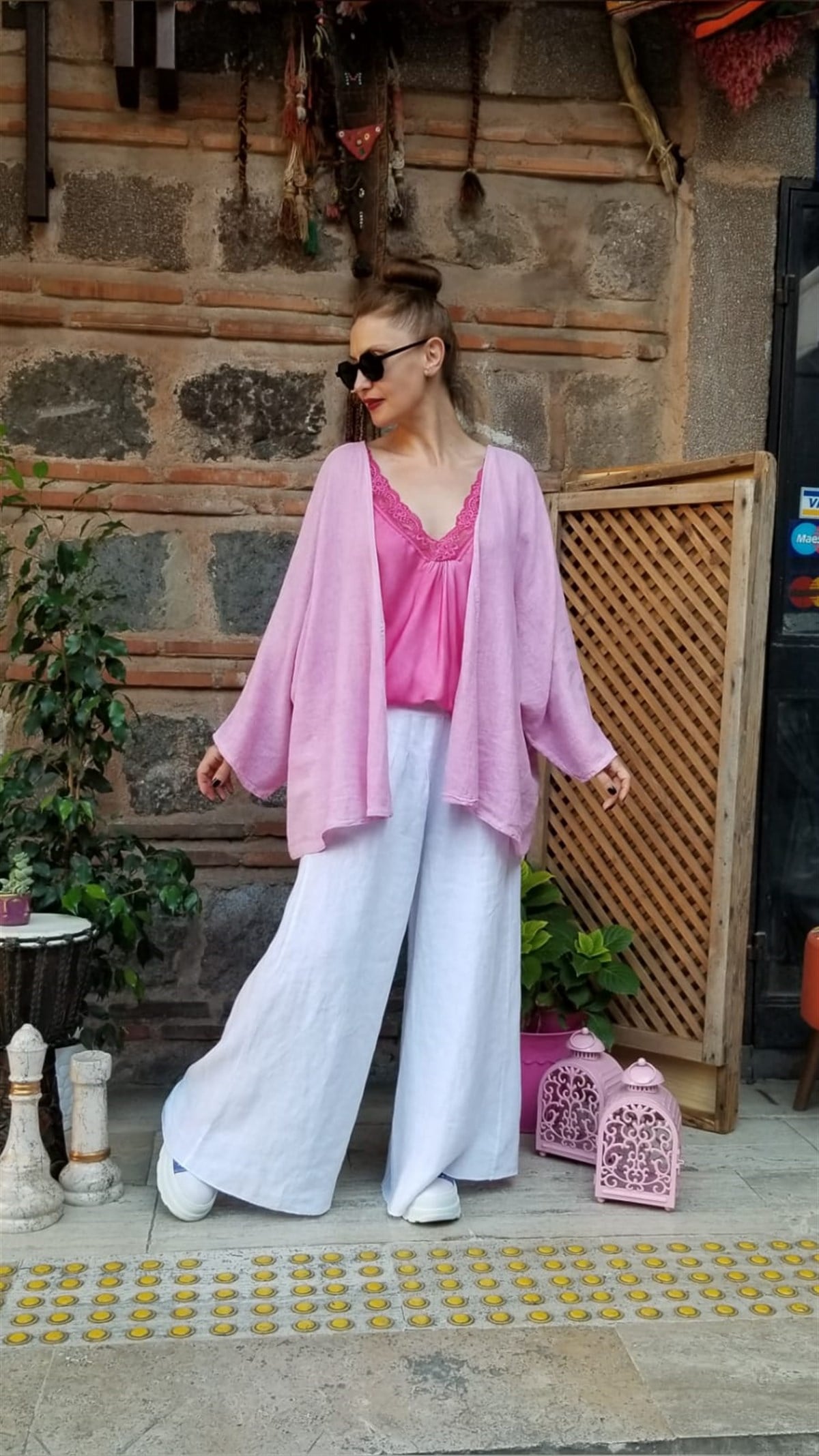 Pembe İtalyan Salaş Tek Düğmeli Ceket