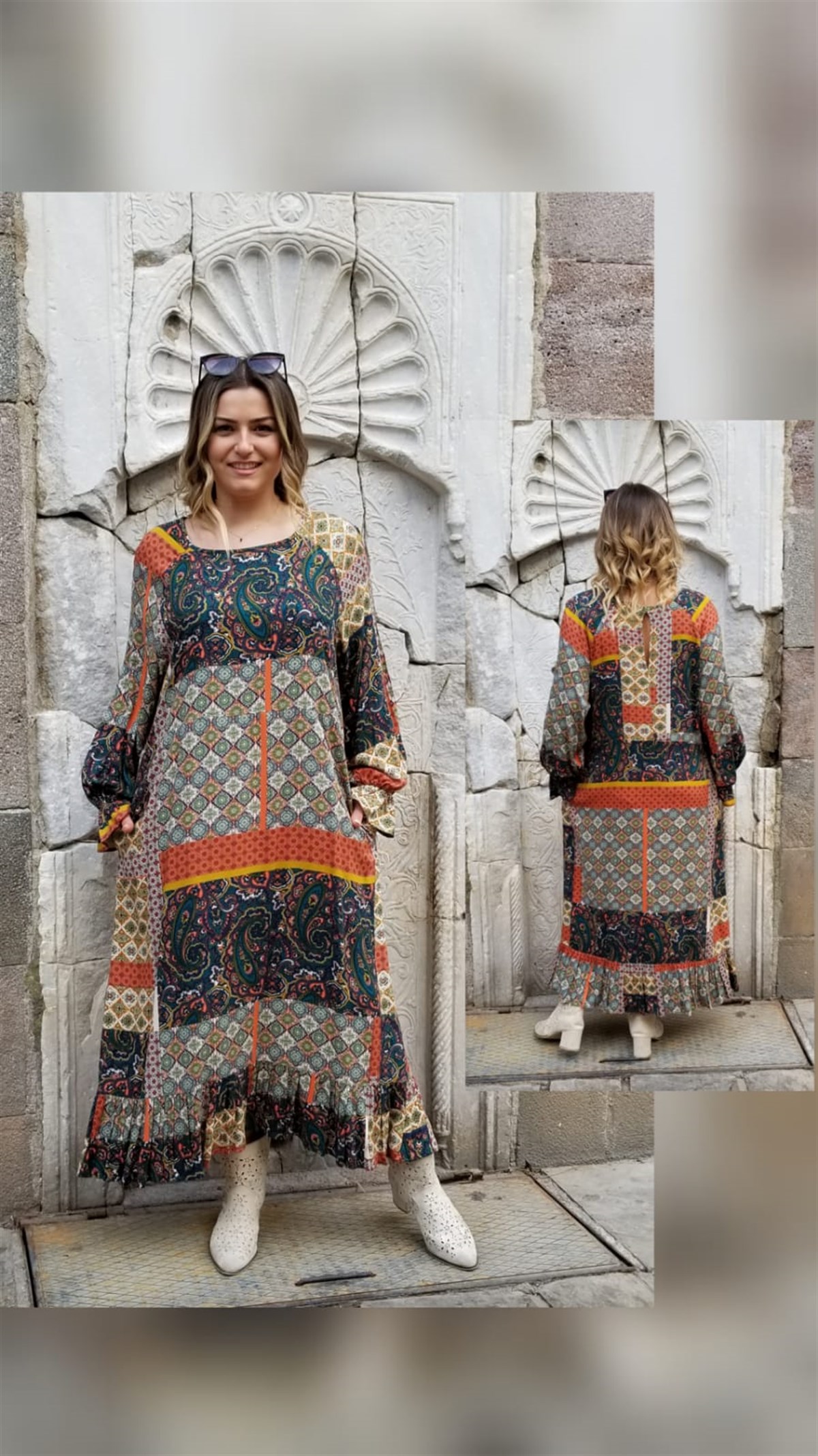 Reglan Kol Elbise Çiçekli Desen