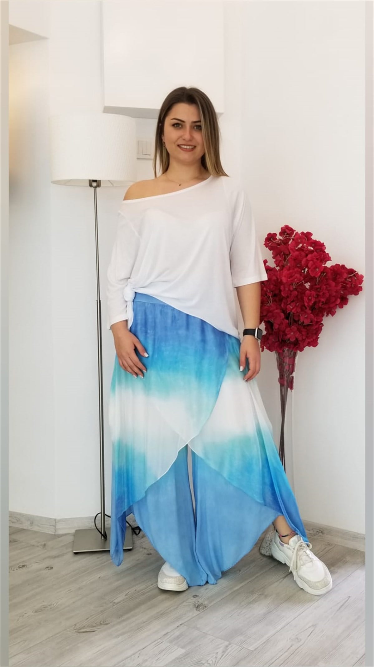Renkli Batik Desenli İpek Kumaş İçi Astarlı Şalvar Etek