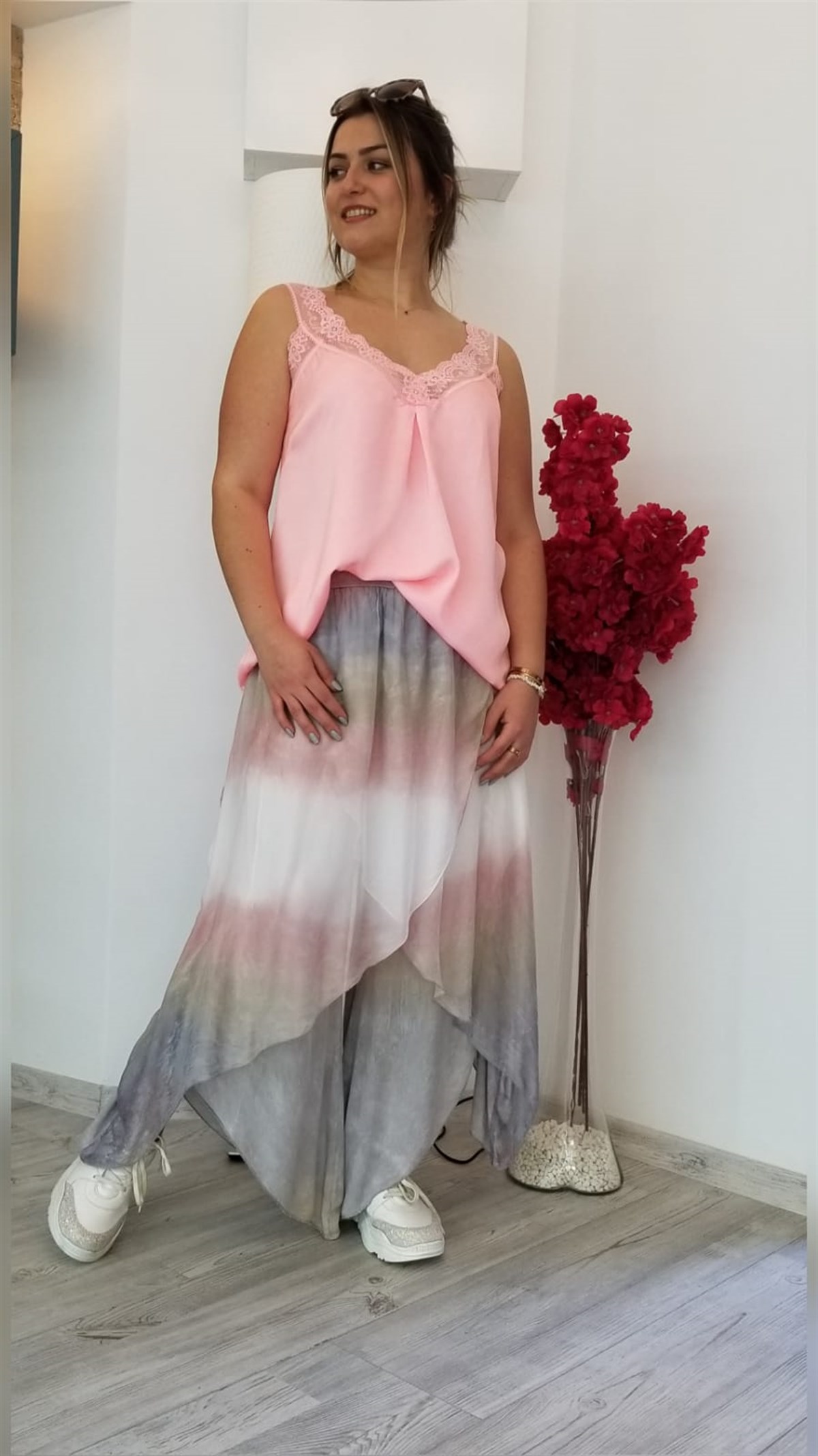 Renkli Batik Desenli İpek Kumaş İçi Astarlı Şalvar Etek 