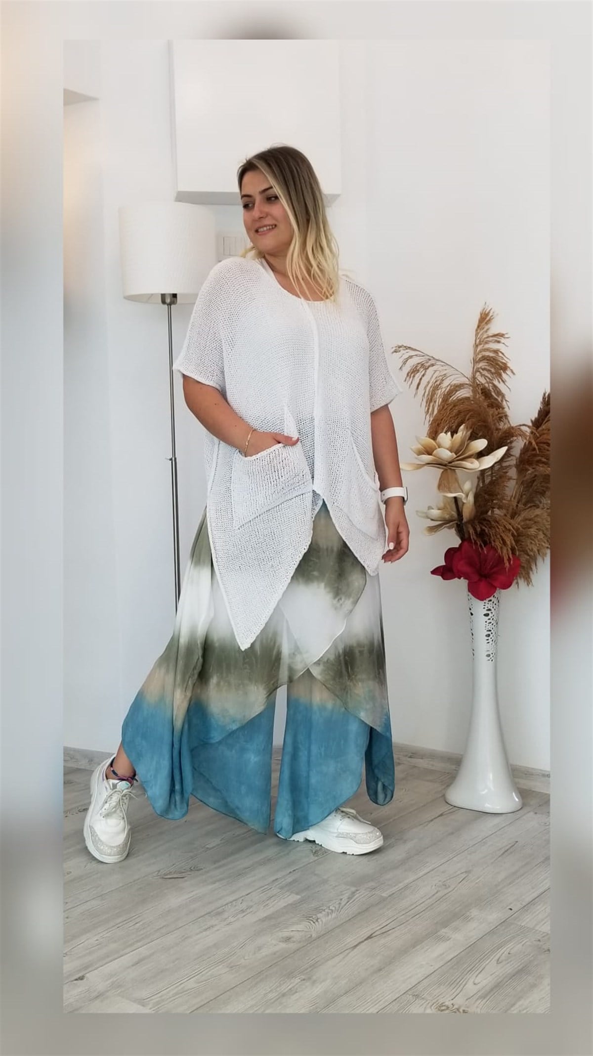 Renkli İtalyan Batik Desenli İpek Kumaş İçi Astarlı Şalvar Etek