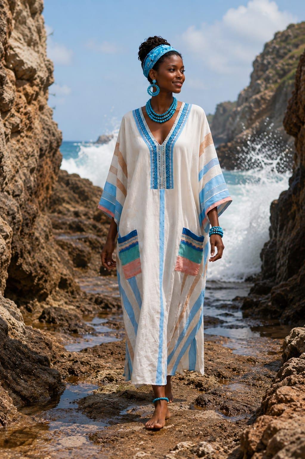 Sahara Bohem Elbise Ekru Multi Color