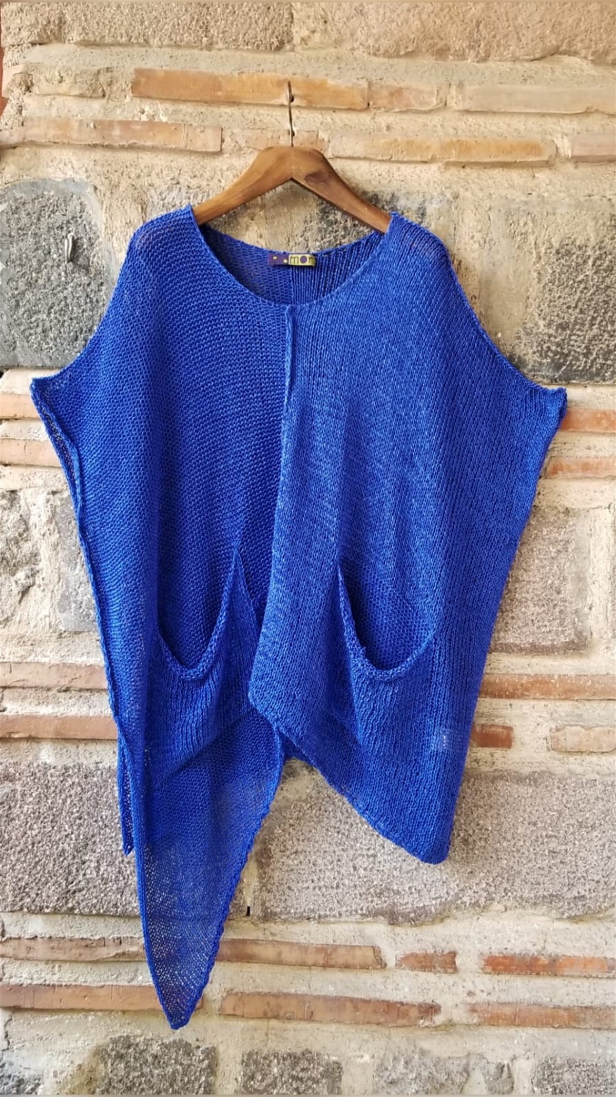 Saks Mavi Cepli Asimetrik Merserize Bluz