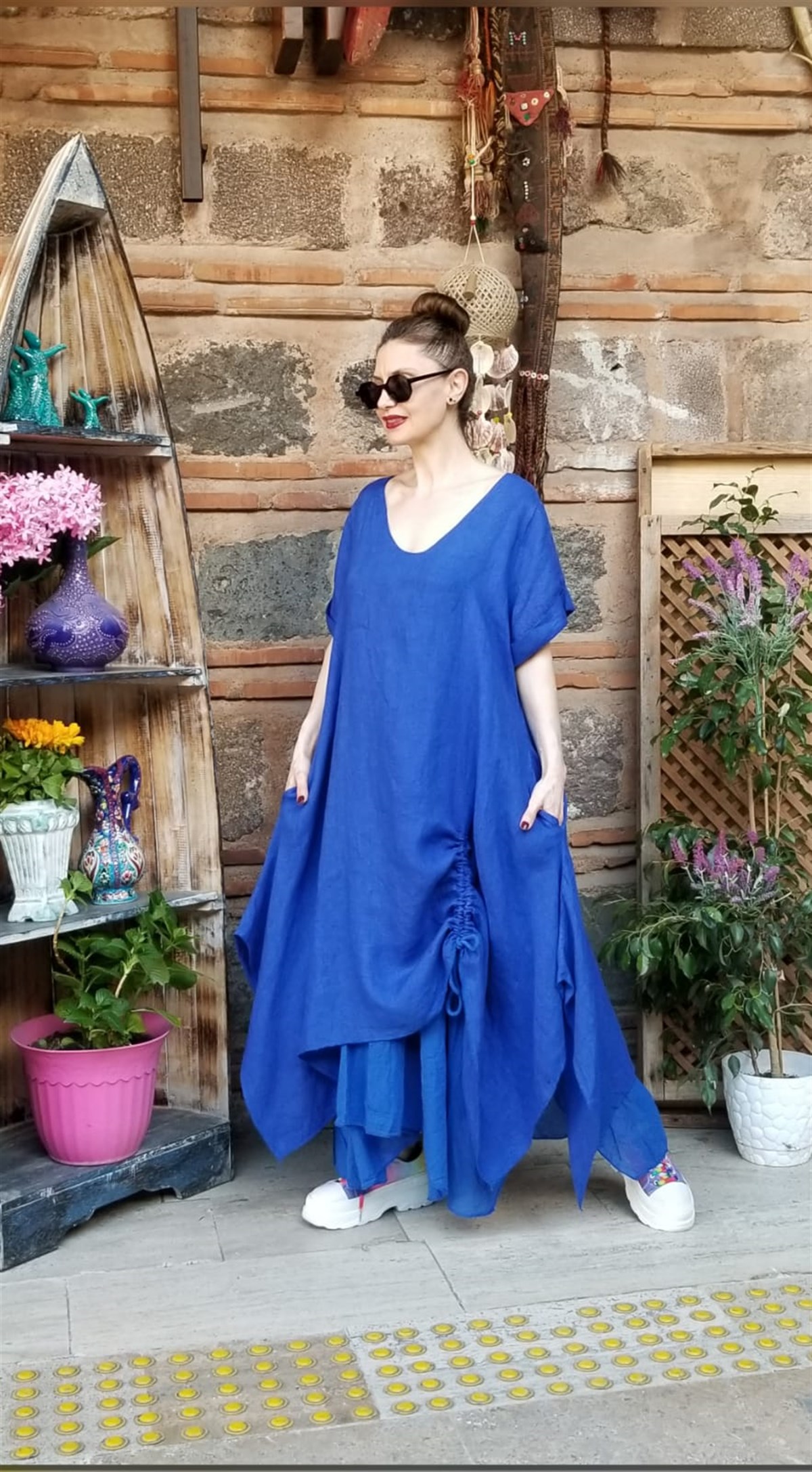 Saks Mavisi Asimetrik Elbise