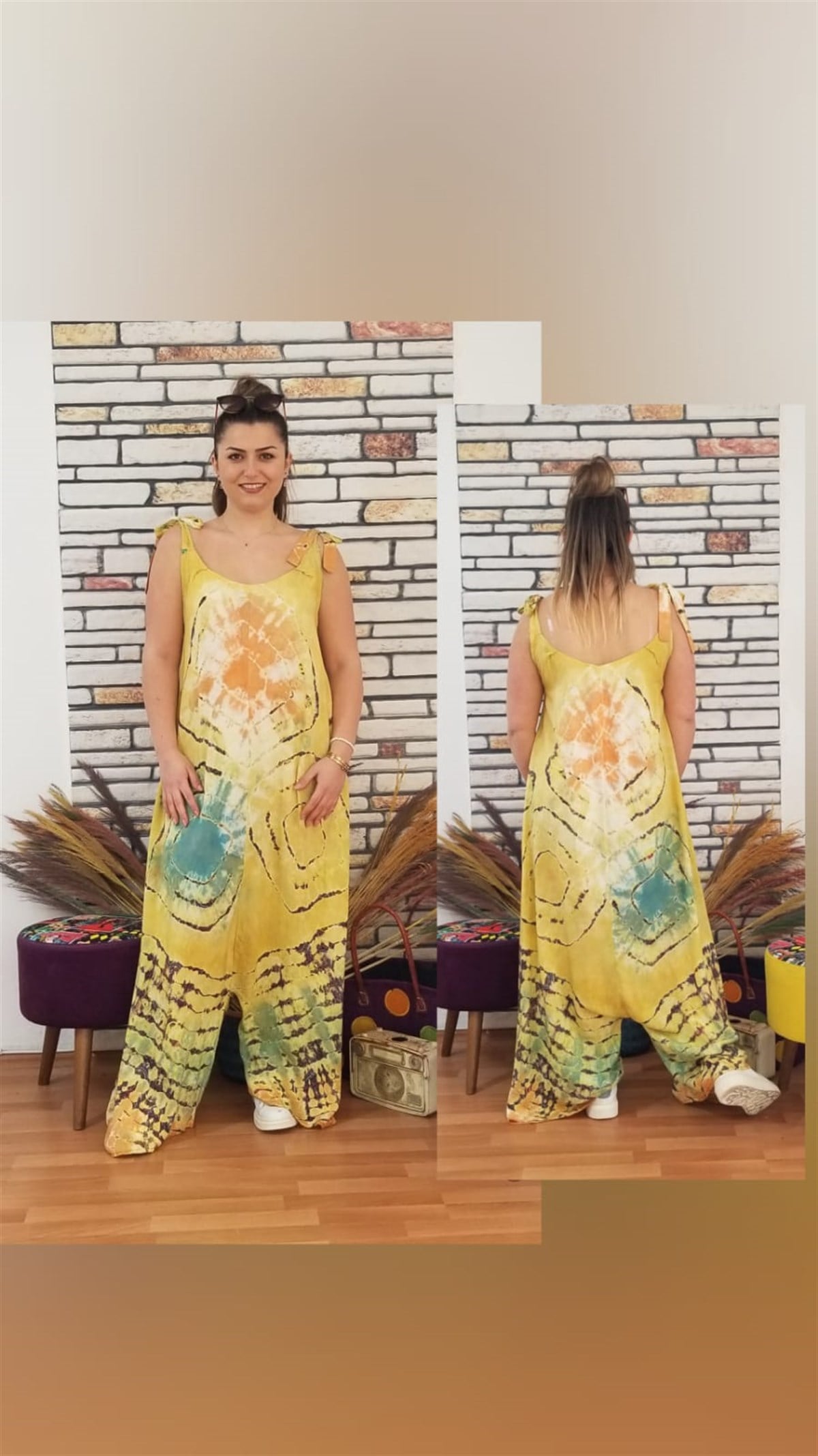Sarı Batik Desenli Tunik Elbise