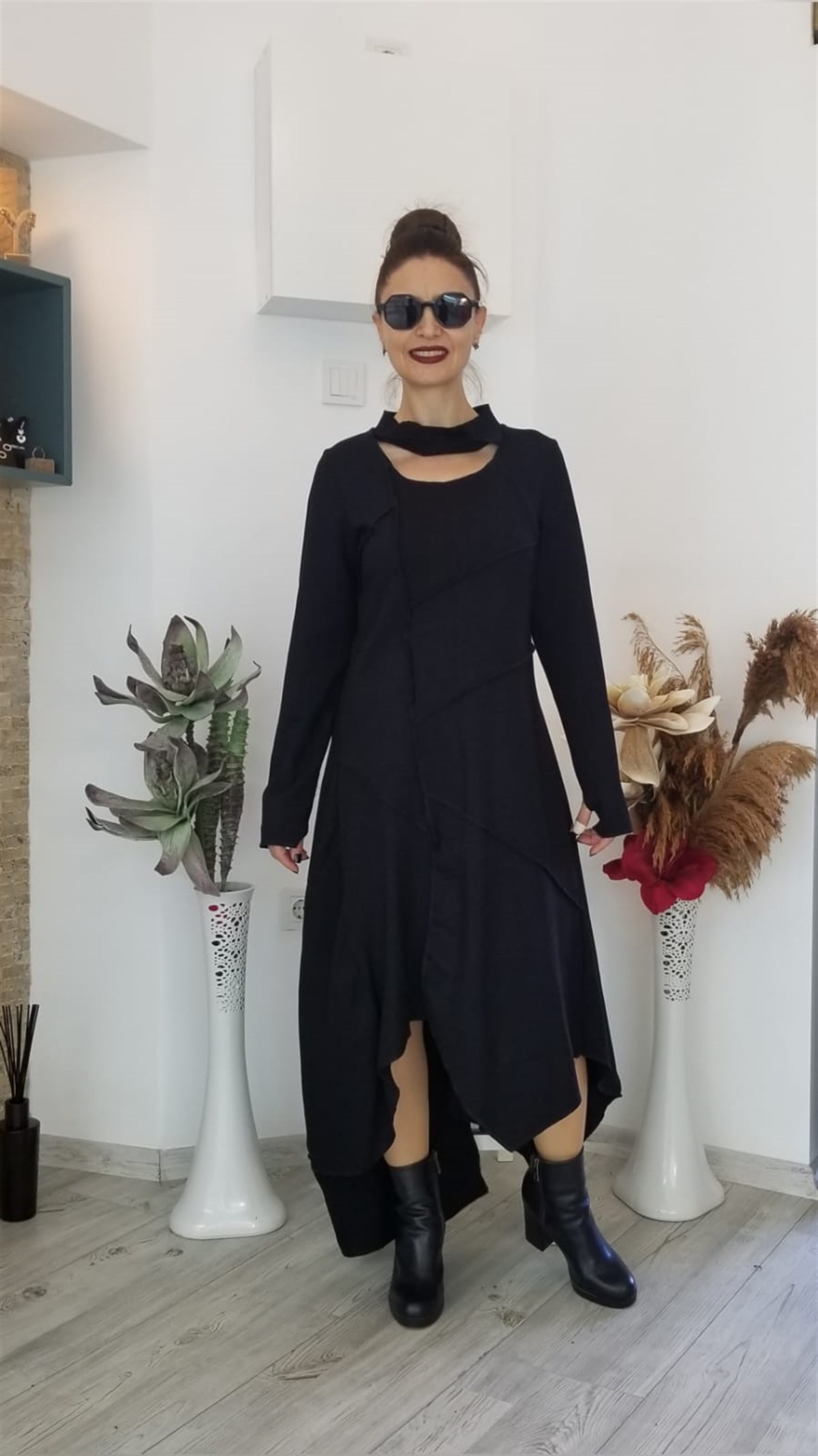 Siyah Asimetrik Elbise