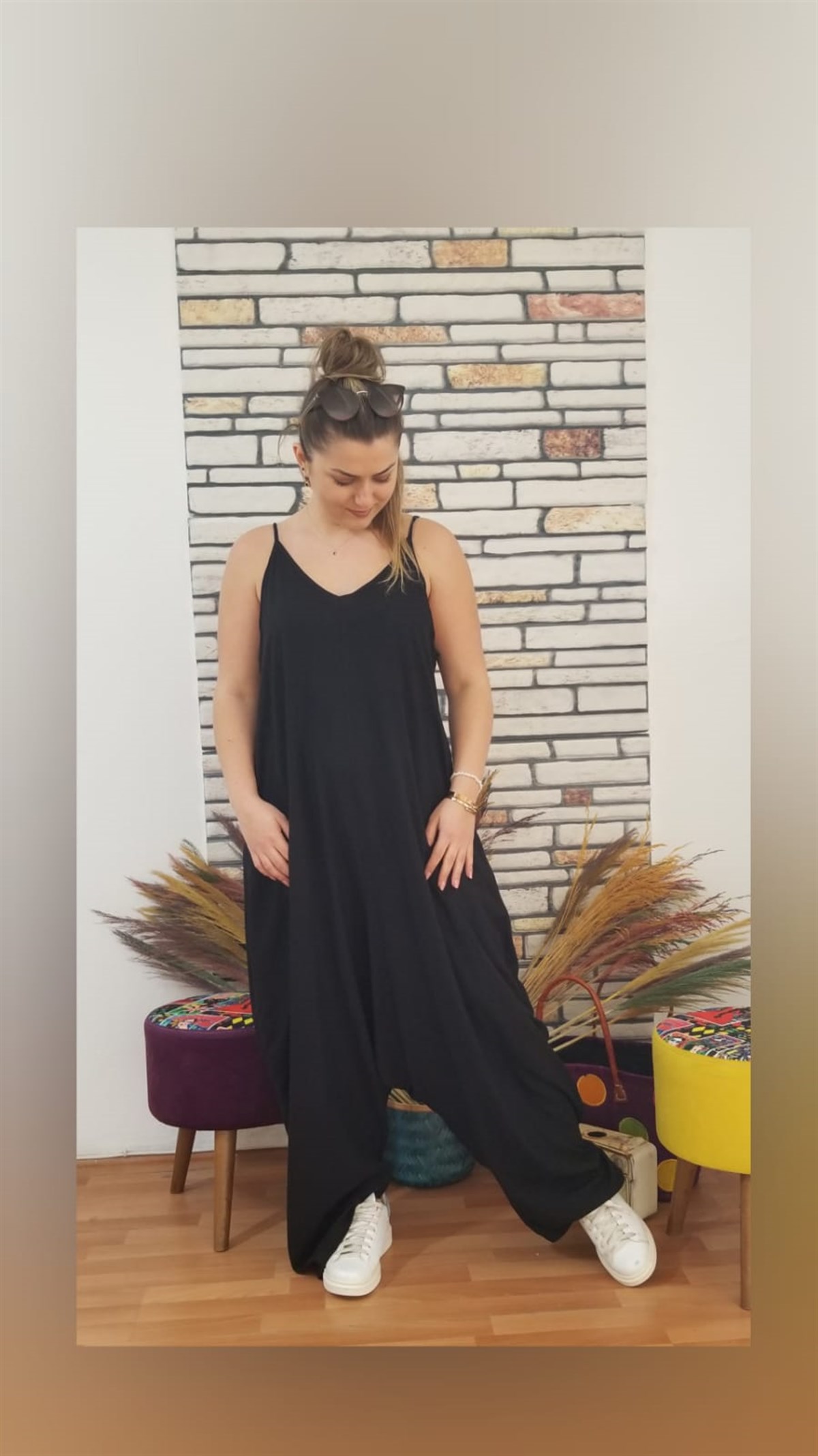 Siyah Askılı Şalvar Tulum Elbise
