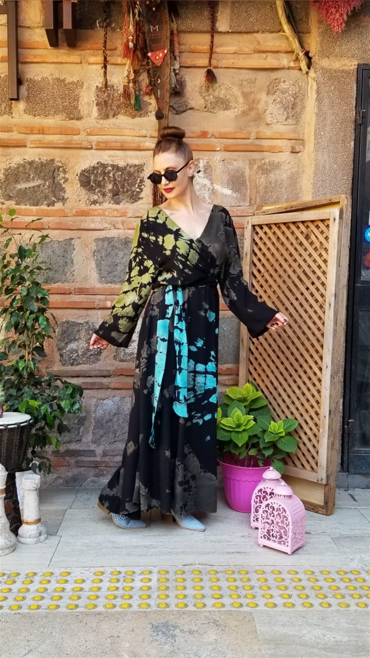 Siyah Batikli Kruvaze Elbise