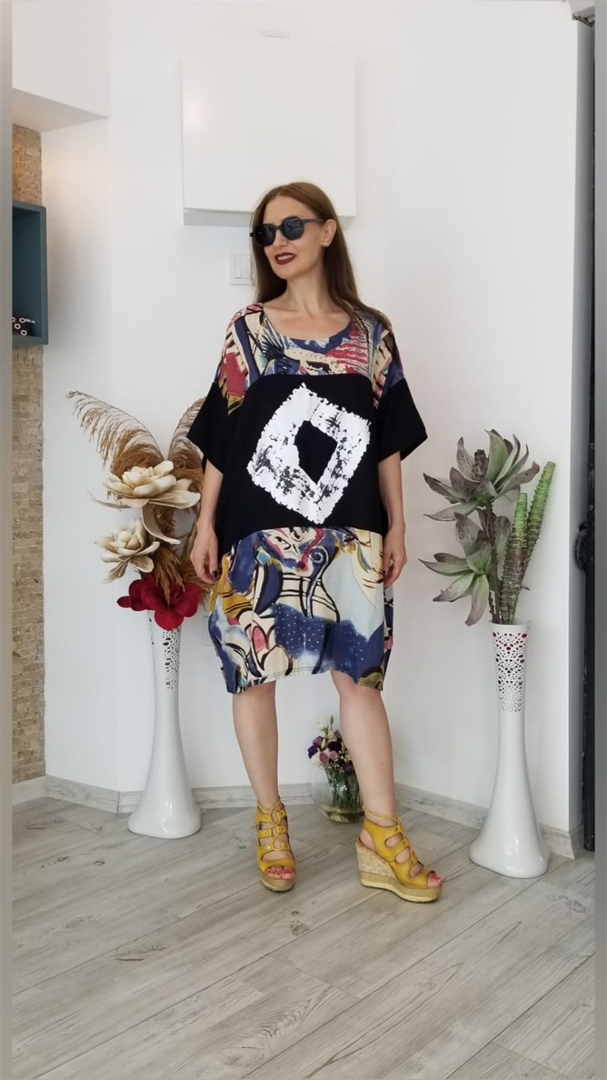 Siyah Tensel Kumaş Elbise