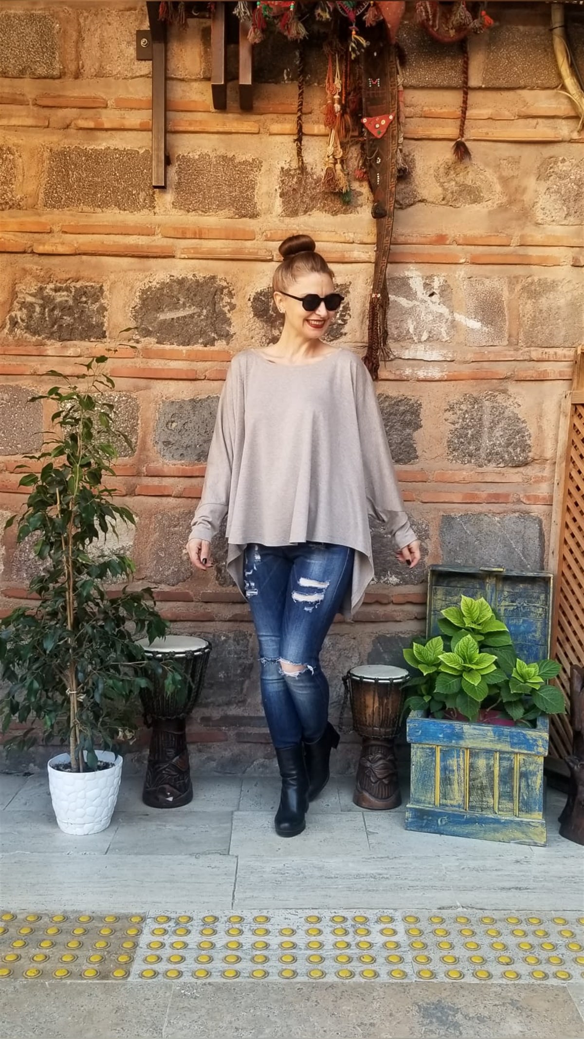 Taş Rengi Bluz(Triko Kumaş)