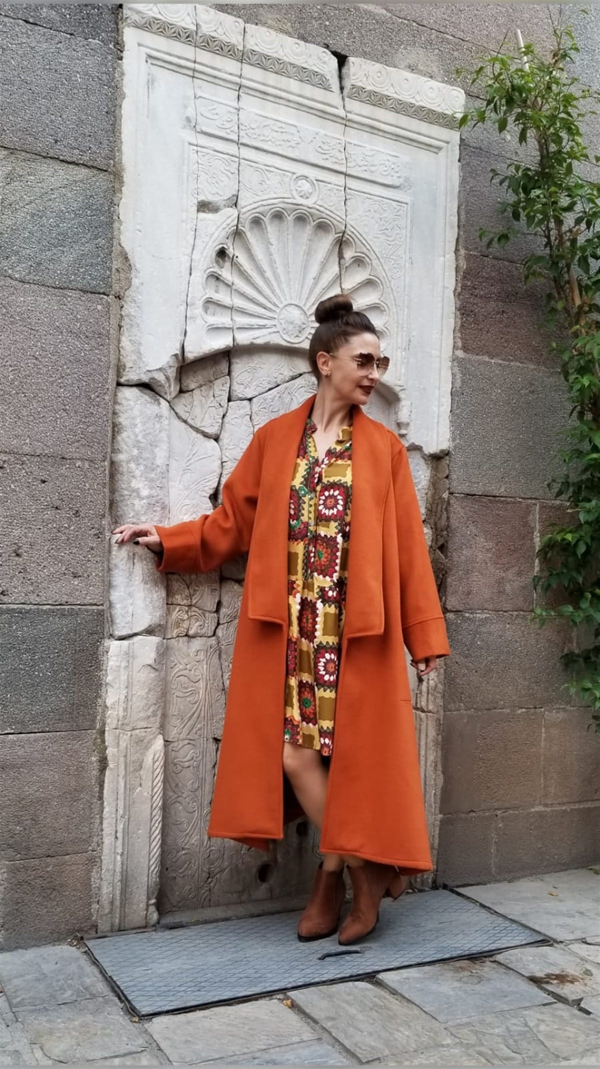Turuncu Kaşe Kumaş Kaban