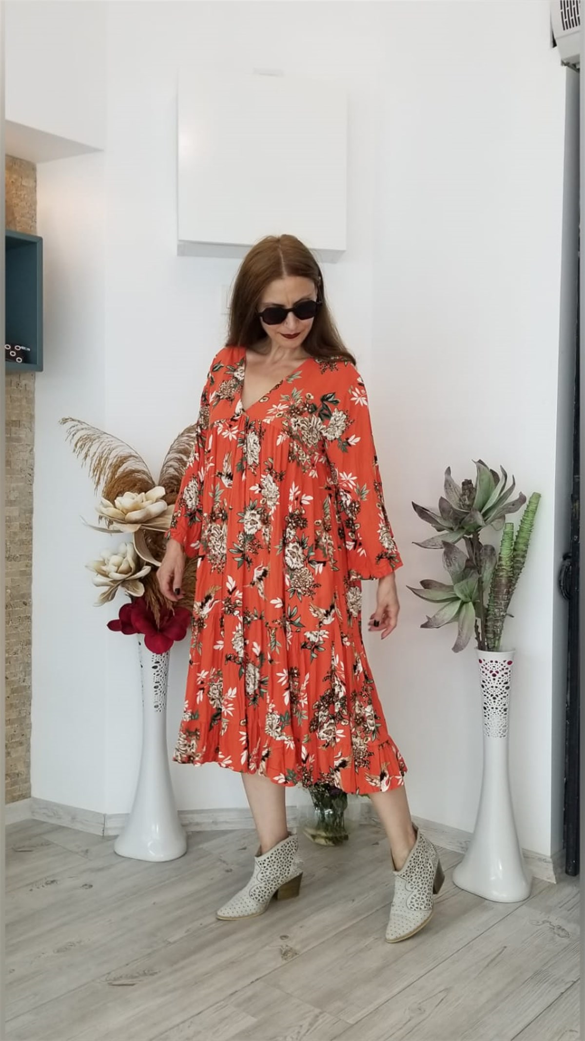 Turuncu Pamuklu Elbise