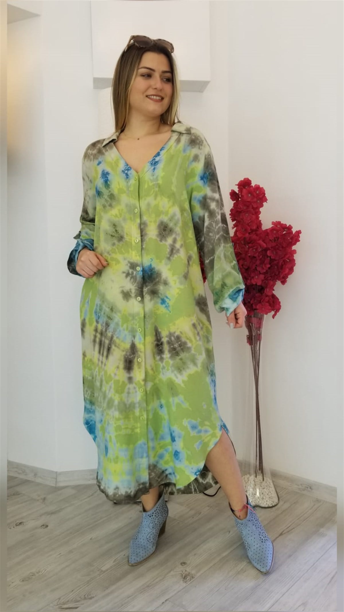 Yeşil Batik Gömlek Elbise