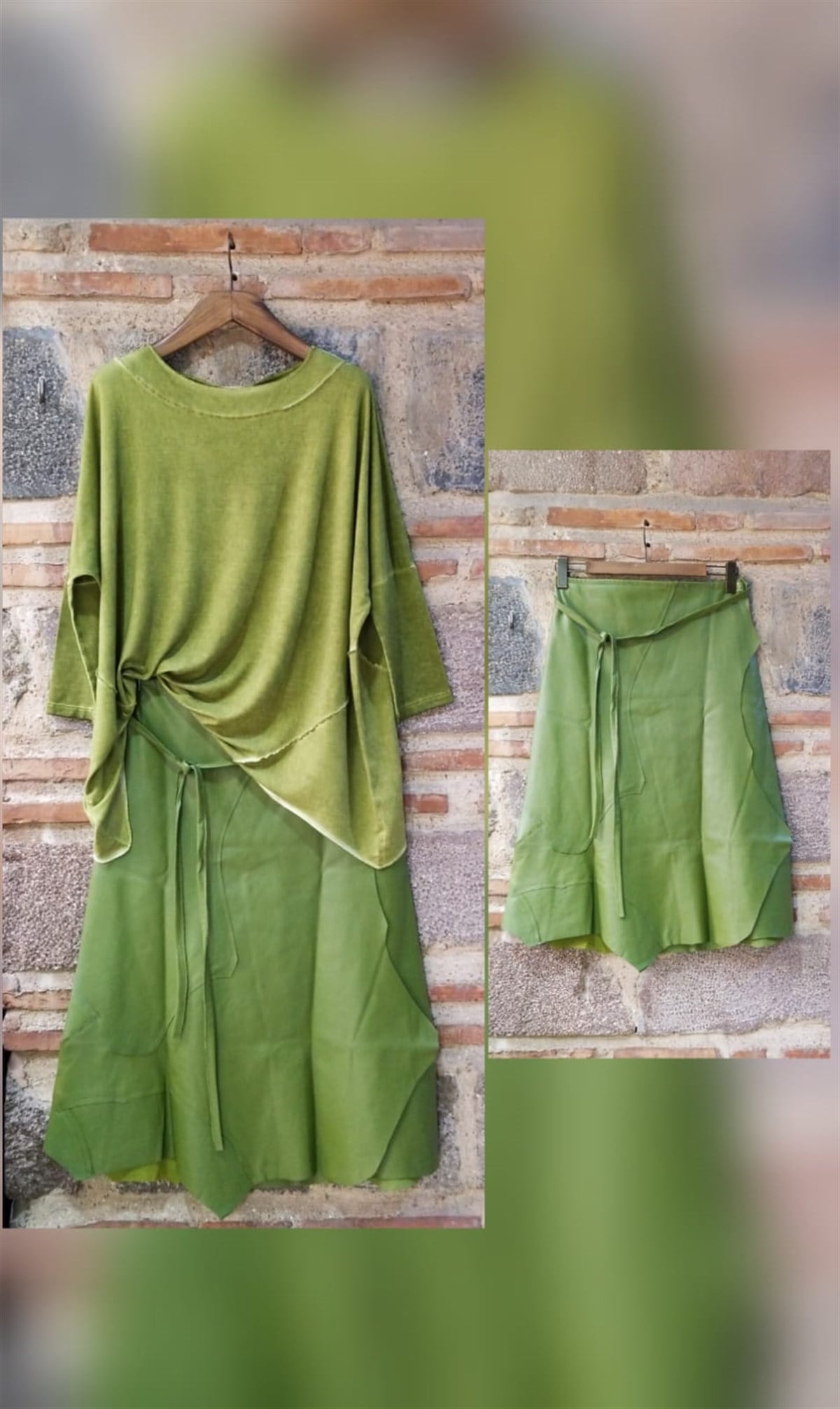 Yeşil Orjinal Deri Etek Anvelop Tarzı