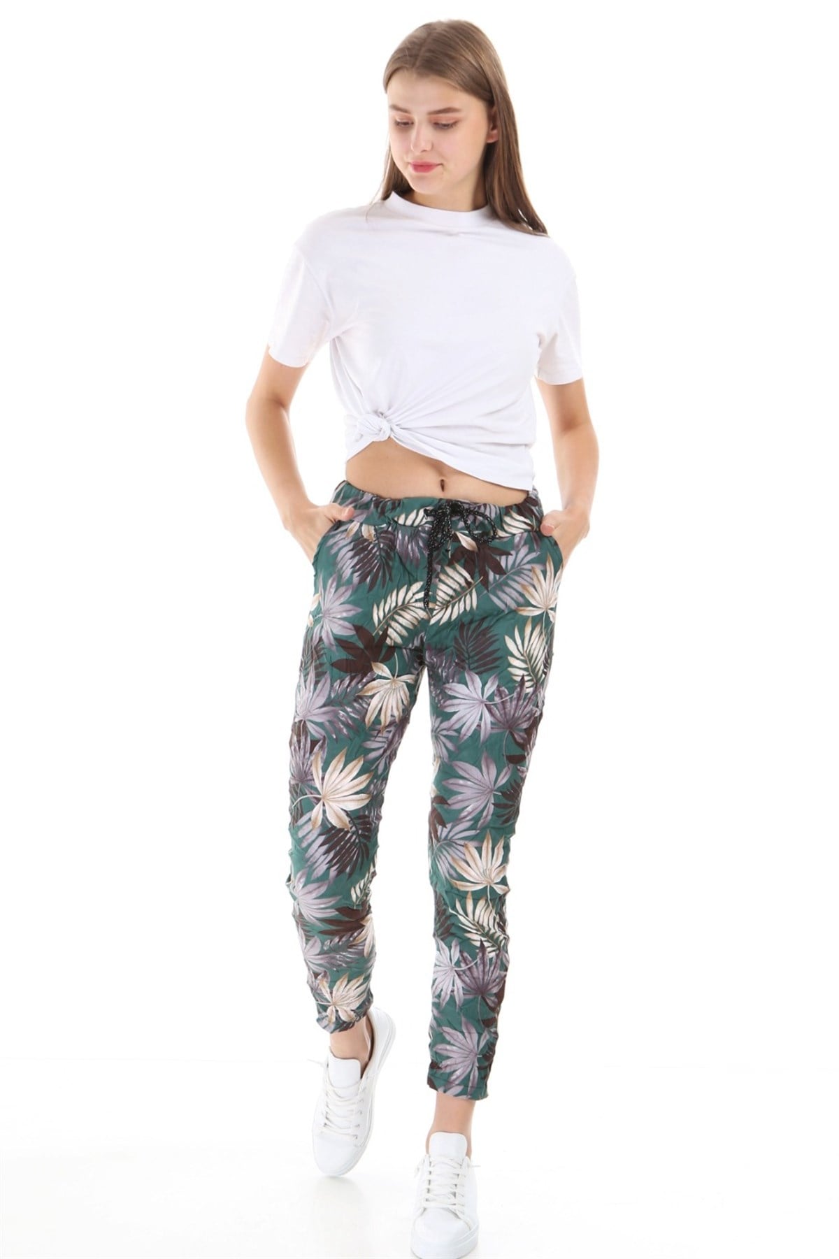 Zümrüt Yeşili Yapraklı Pantolon