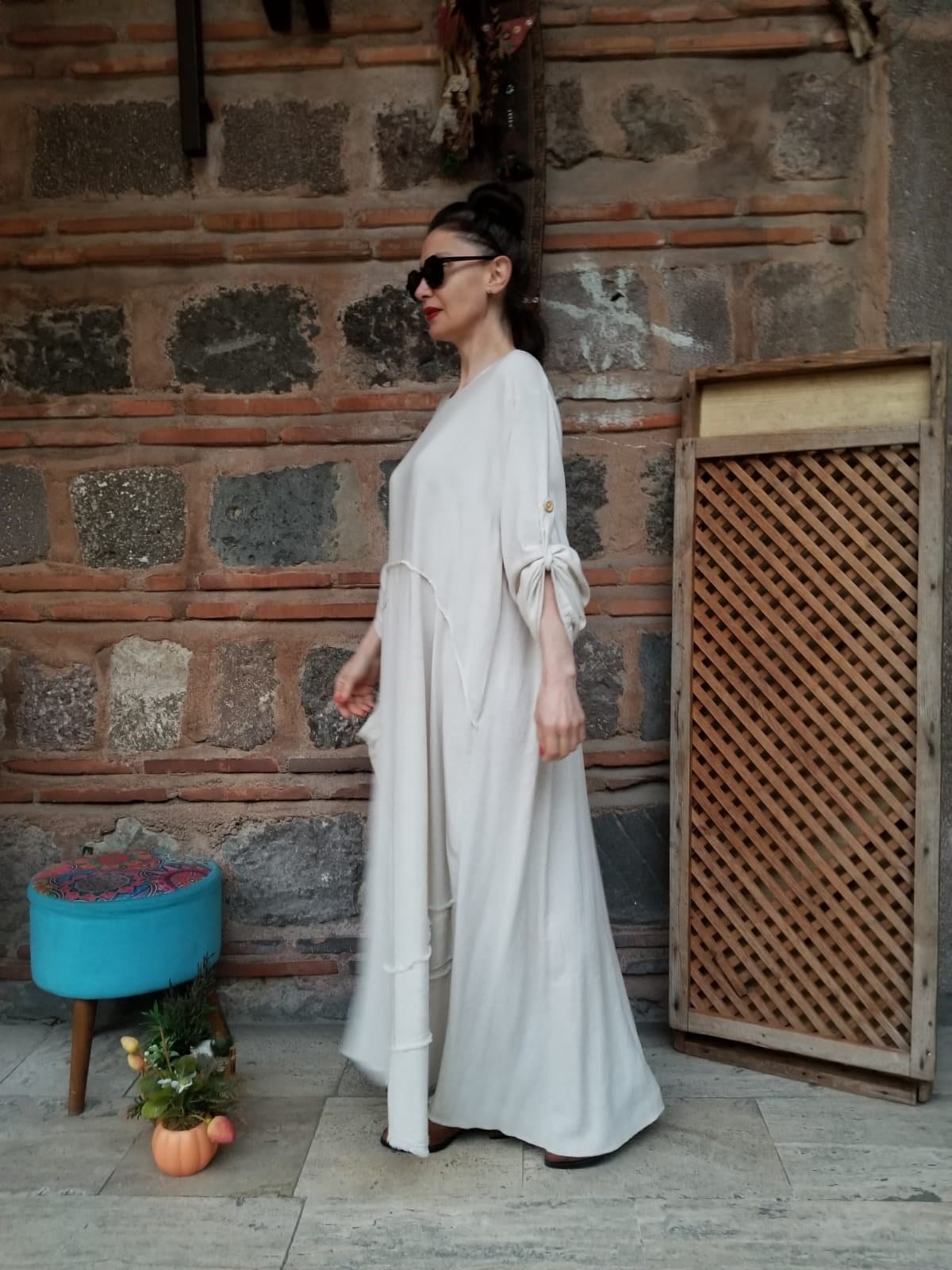 %100 pamuklu kumaş standart beden ekru rengi