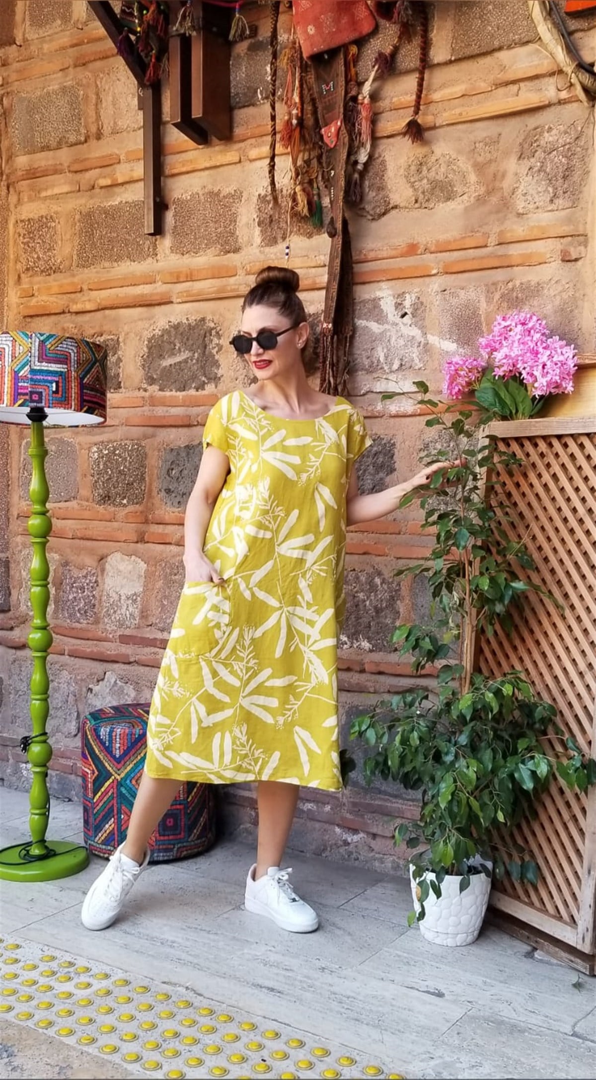 Asit Sarı Keten Elbise