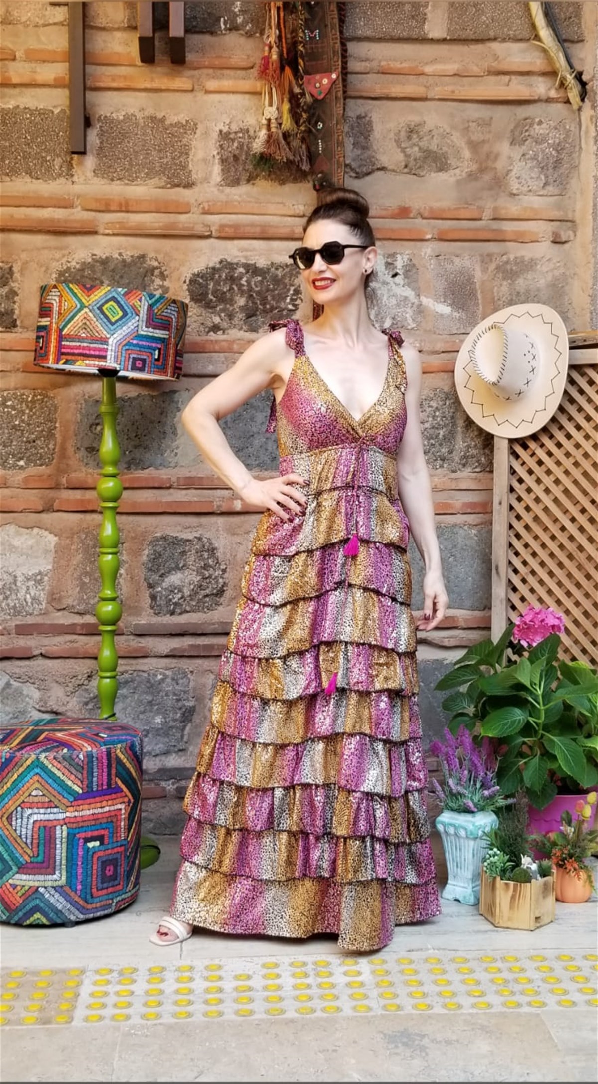 Askılı Kat Kat Pamuklu Kumaş Elbise