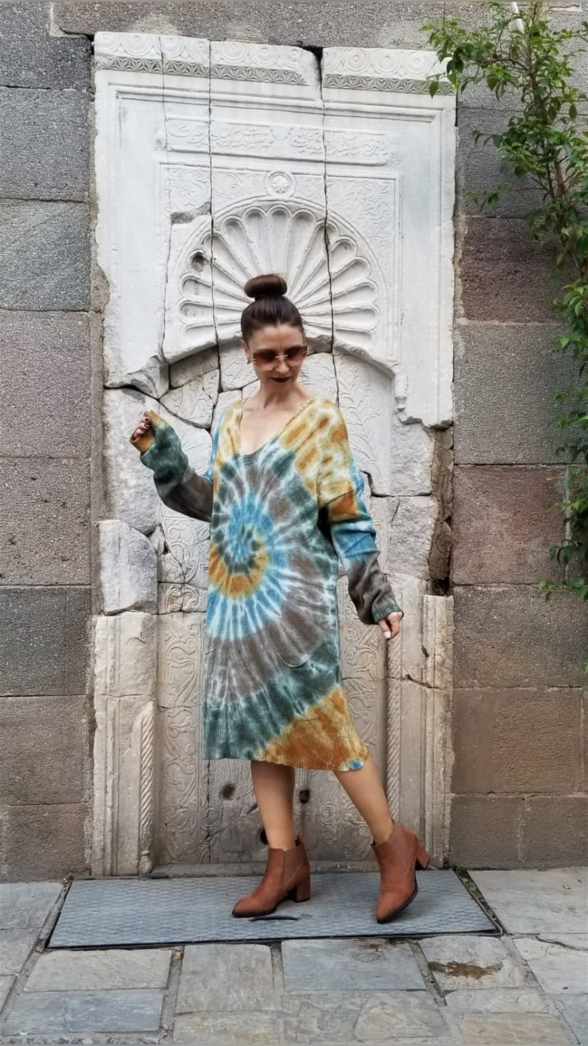 Batik Baskılı Triko Örme Elbise 