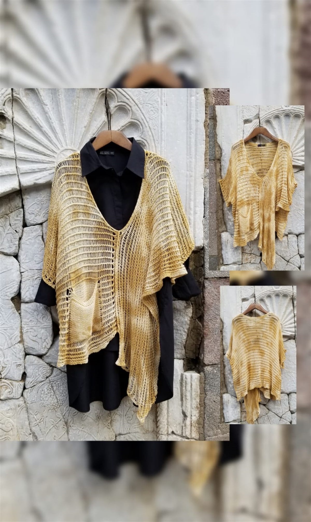 Batik Desen V Yaka Asimetrik Merserize Bluz