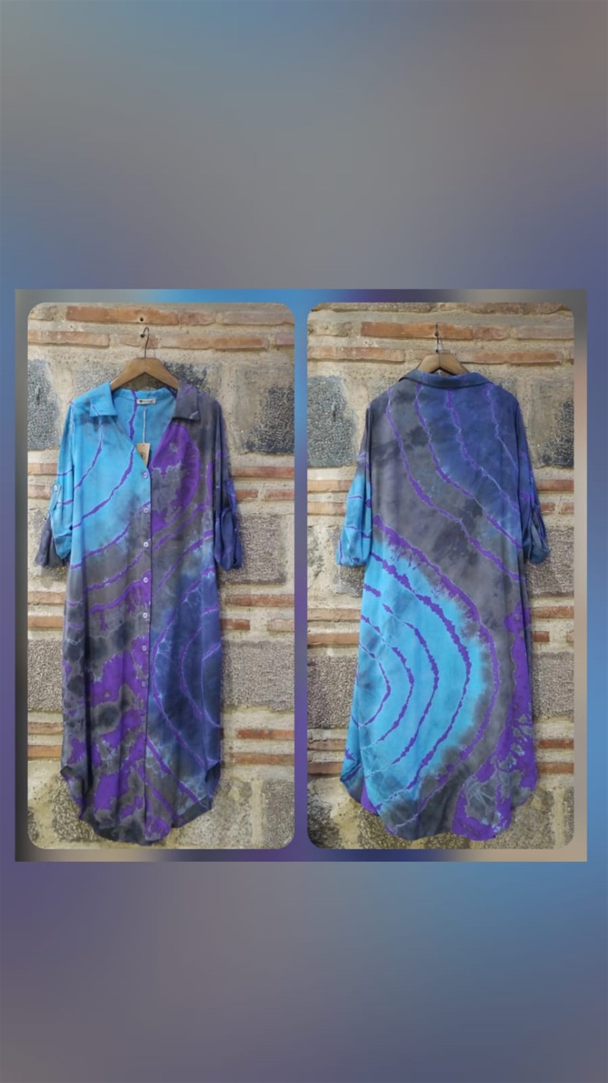 Batik Desenli Önü Ful Düğmeli Gömlek Elbise