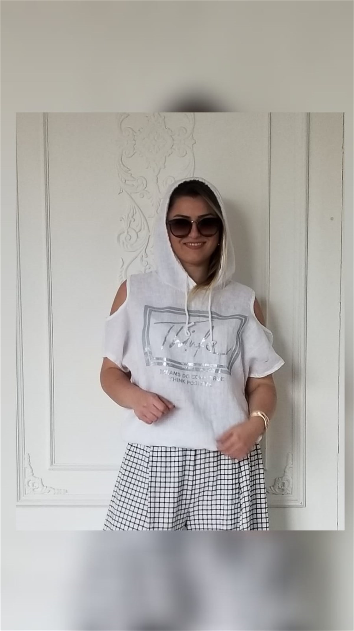 Beyaz Gofre Kumaş Beli Lastikli Pantolon