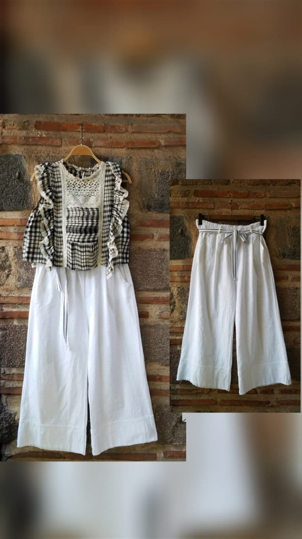 Beyaz İtalyan Beli Lastikli Cepli Paca Kısmı Dantelli Pantolon