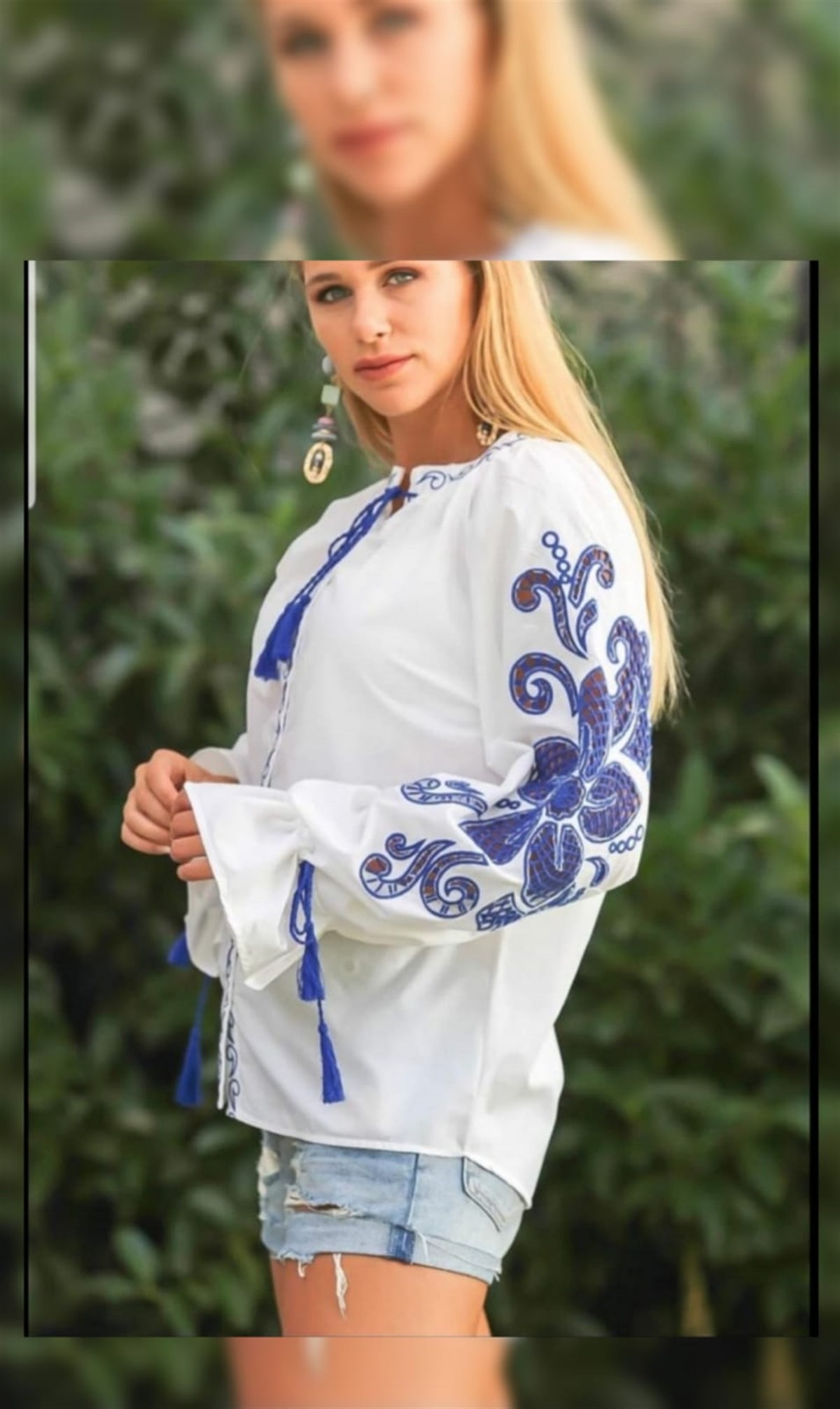 Beyaz Nakışlı Bluz 