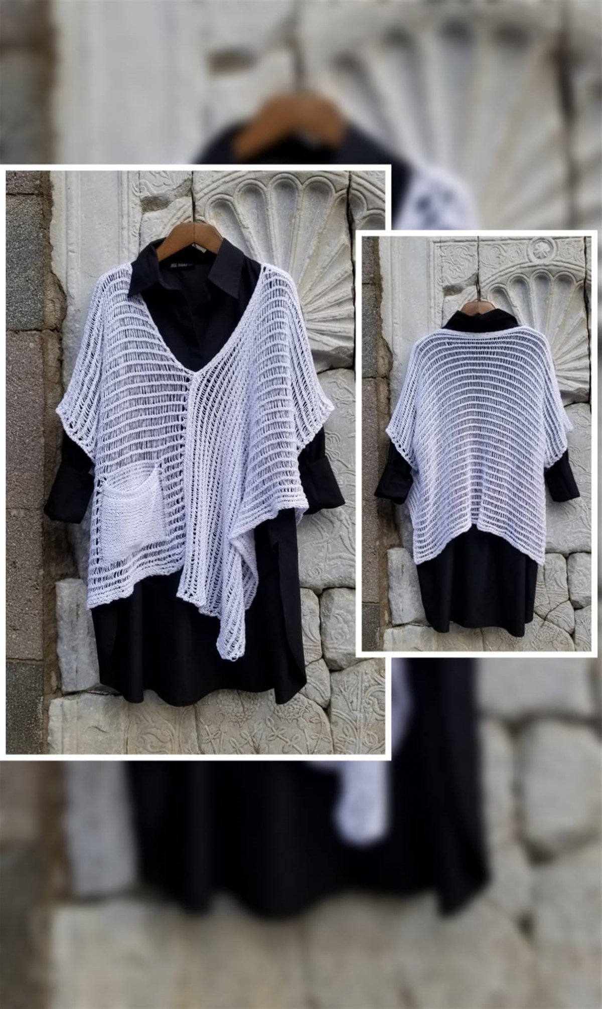 Beyaz V Yaka Asimetrik Merserize Bluz