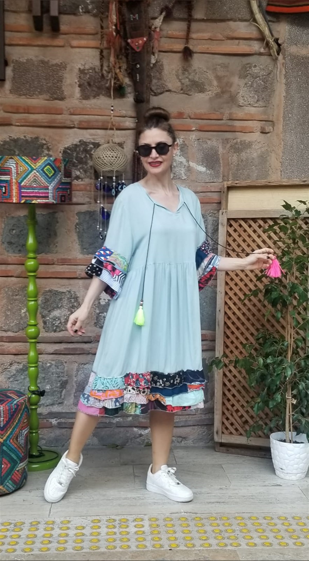 Bohem Tarzı Bebe Mavisi Elbise