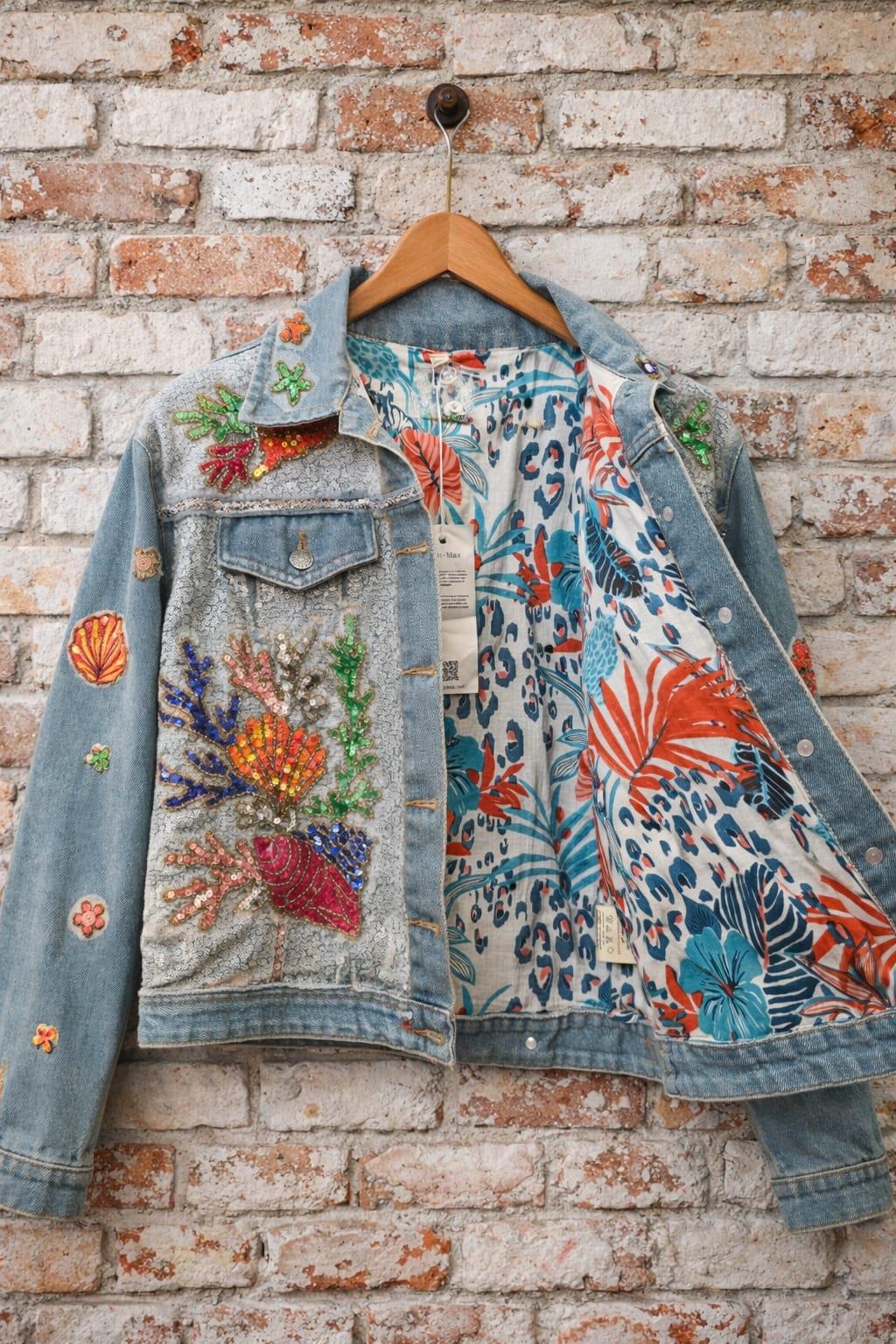 Bohem tasarım ceket kumaş %100 Denim astar desenli pamuk karışımlı özel kumaş işleme el yapımı pul ve nakış
