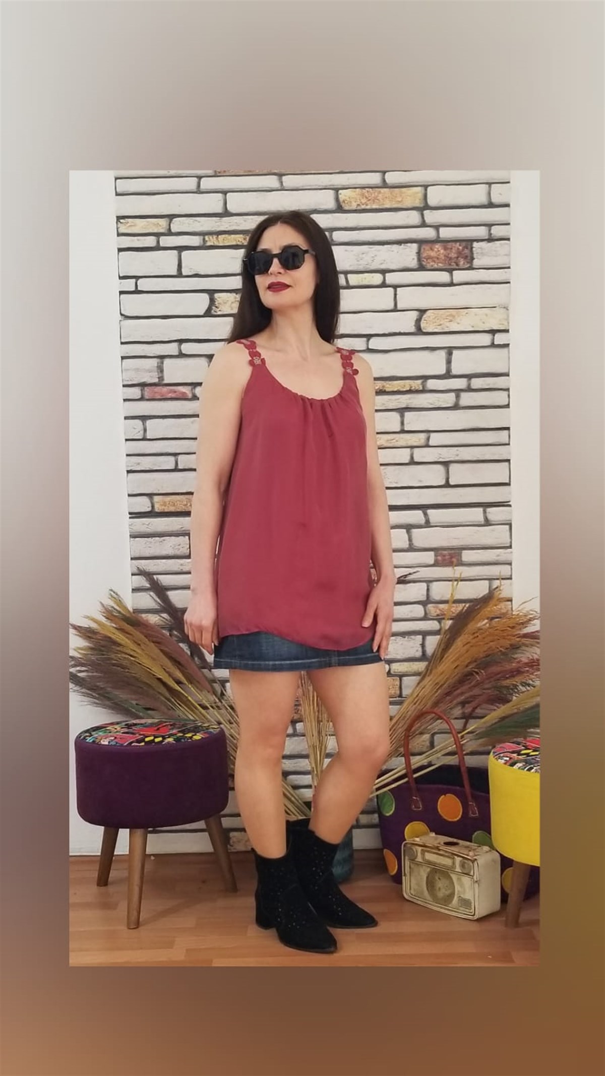 Bordo Askılı İpek Bluz İçi Astarlı