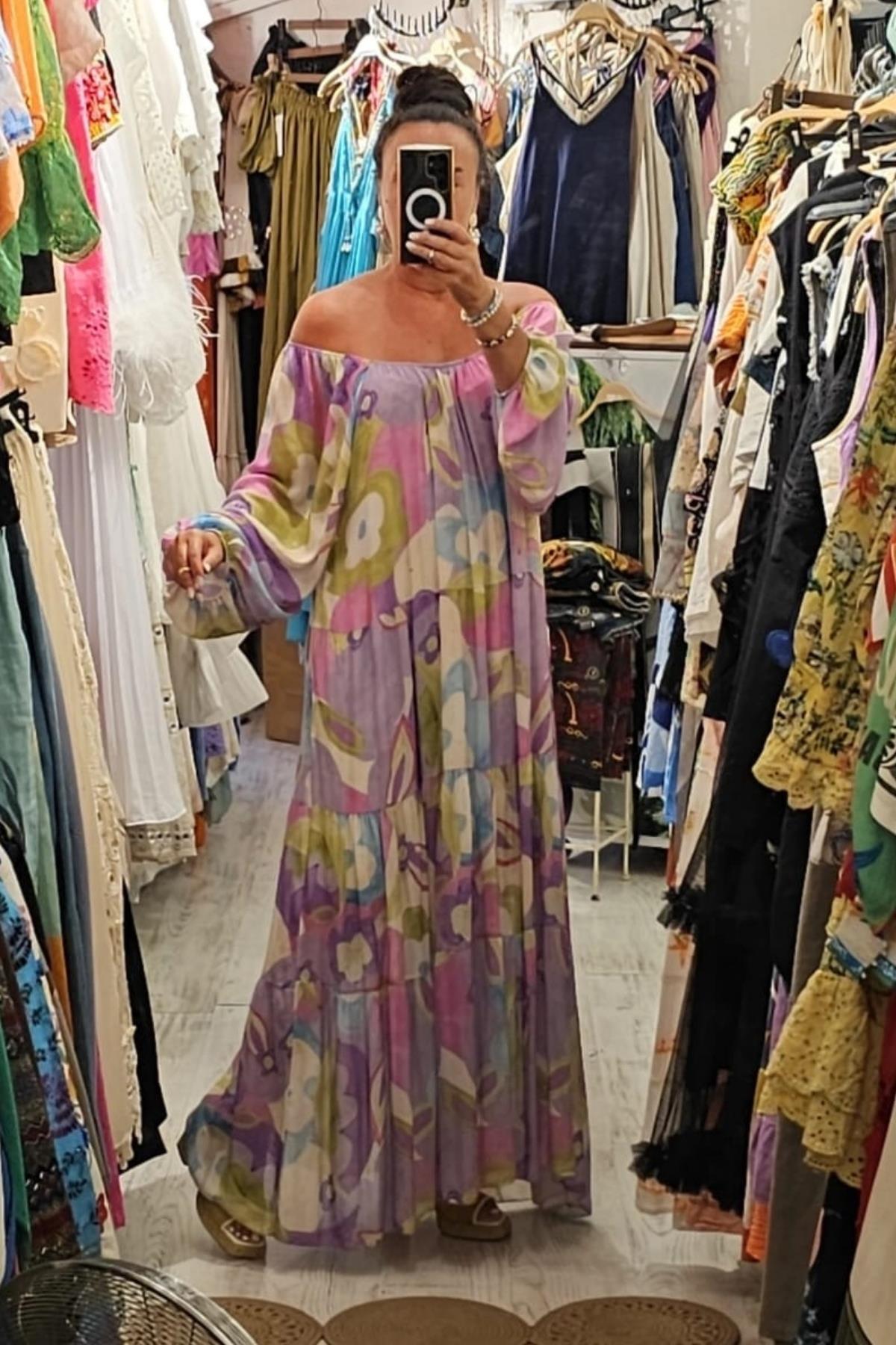 Boydan Astarlı, Pamuklu Elbise Renkli Lila