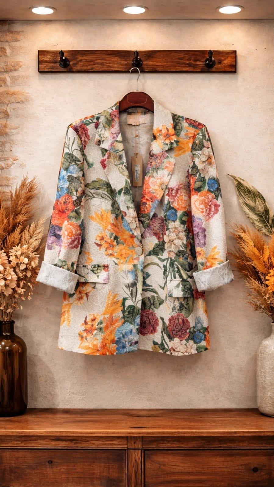 Çiçek Desenli Blazer Ceket Renkli